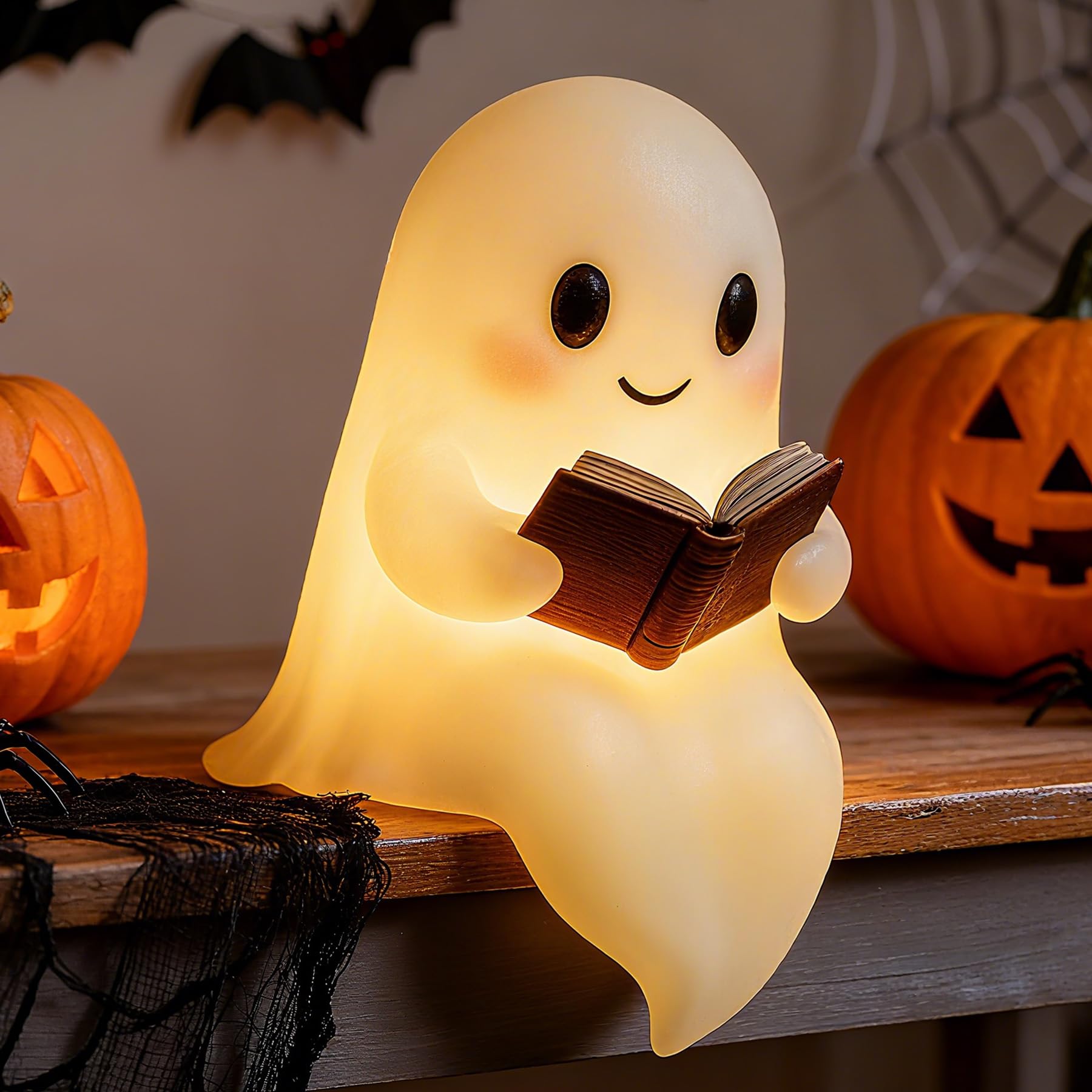 Ghost Reading Book Lamp  7.8In Ghost Night Light  Cute Halloween Ghost Figurines Statue Decor  Funny Night Lamp Statue For Bedrooms  Study Rooms  Living Rooms  Halloween Decorations Gifts (Big)