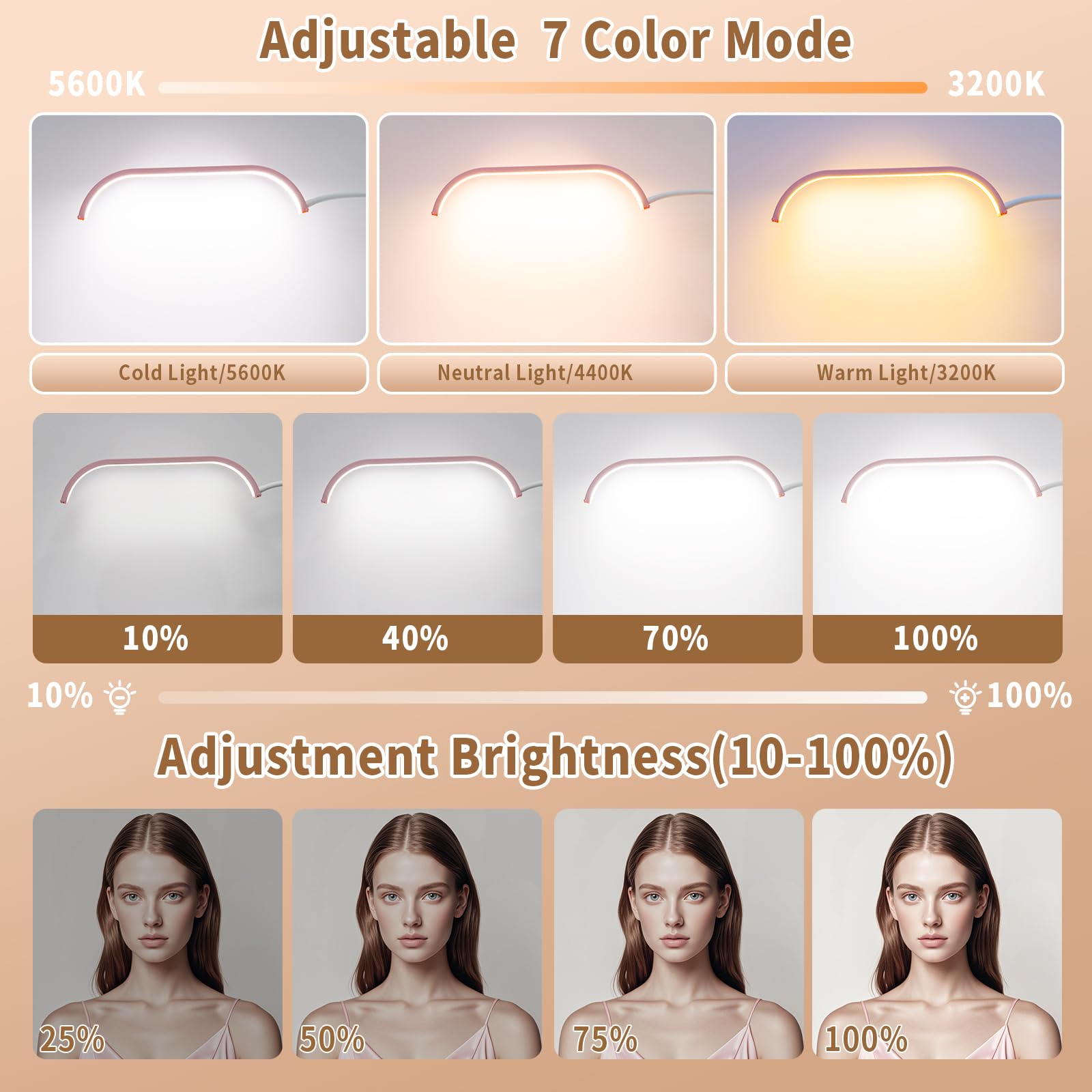 Hitti Estheticians Light, Flexible Gooseneck Lash Light For Eyelash Tech, Led Half Moon Light With Phone Holder, Stepless Dimmin