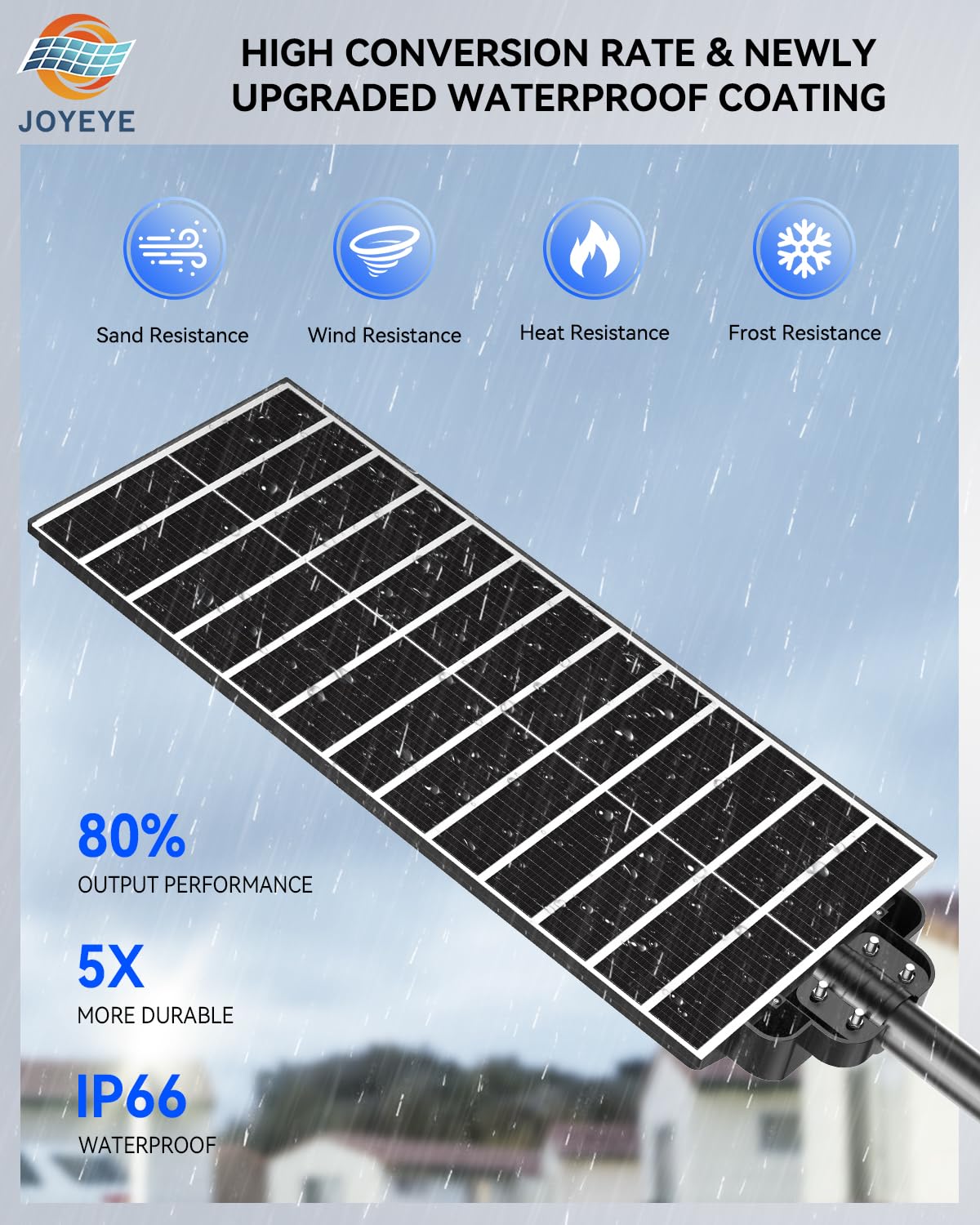 JOYEYE 10000W Solar Street Lights - IP66 Waterproof, Motion Sensor, Remote Control, 2 Pack, Black, Model ts032