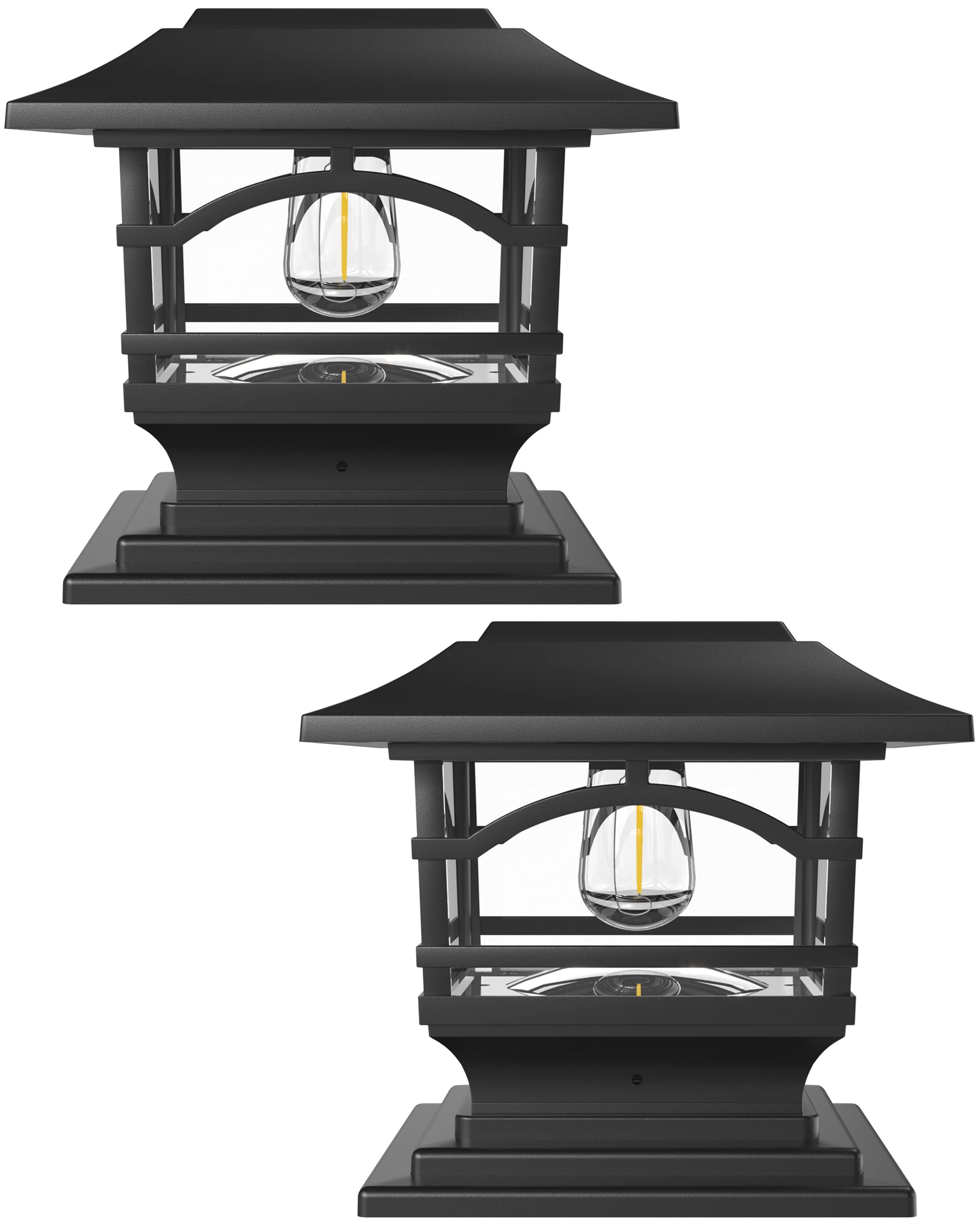 Davinci Lighting Edison Solar Post Cap Lights - 2 Pack - Slate Black - LED for Fence Deck Garden or Patio - Aluminum