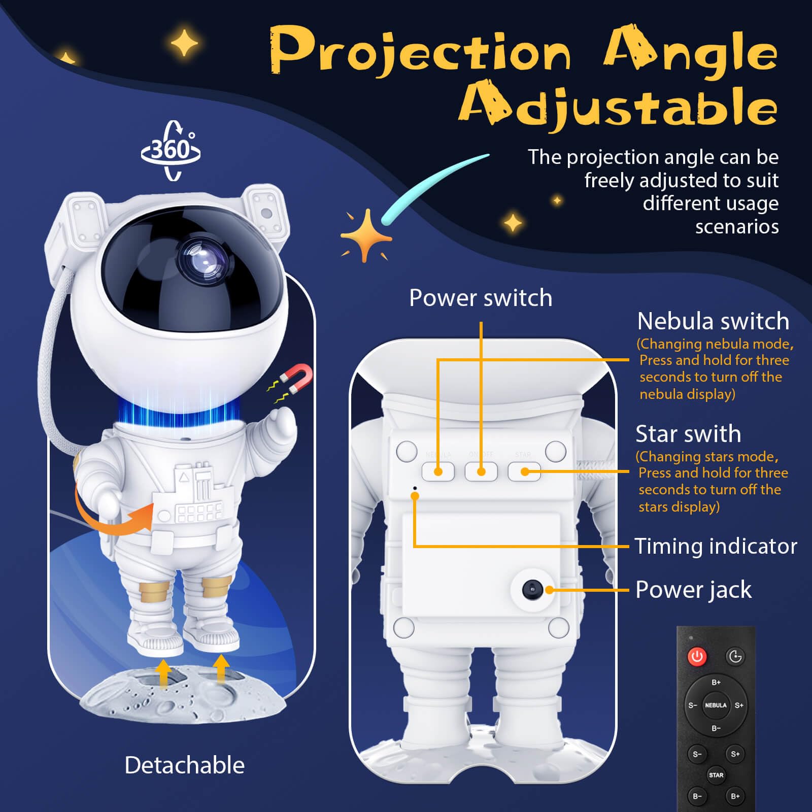 Lalolee Astronaut Galaxy Projector with Timer & Remote, ABS, Model TYD-YHY-001, Night Light for Kids Room Decor