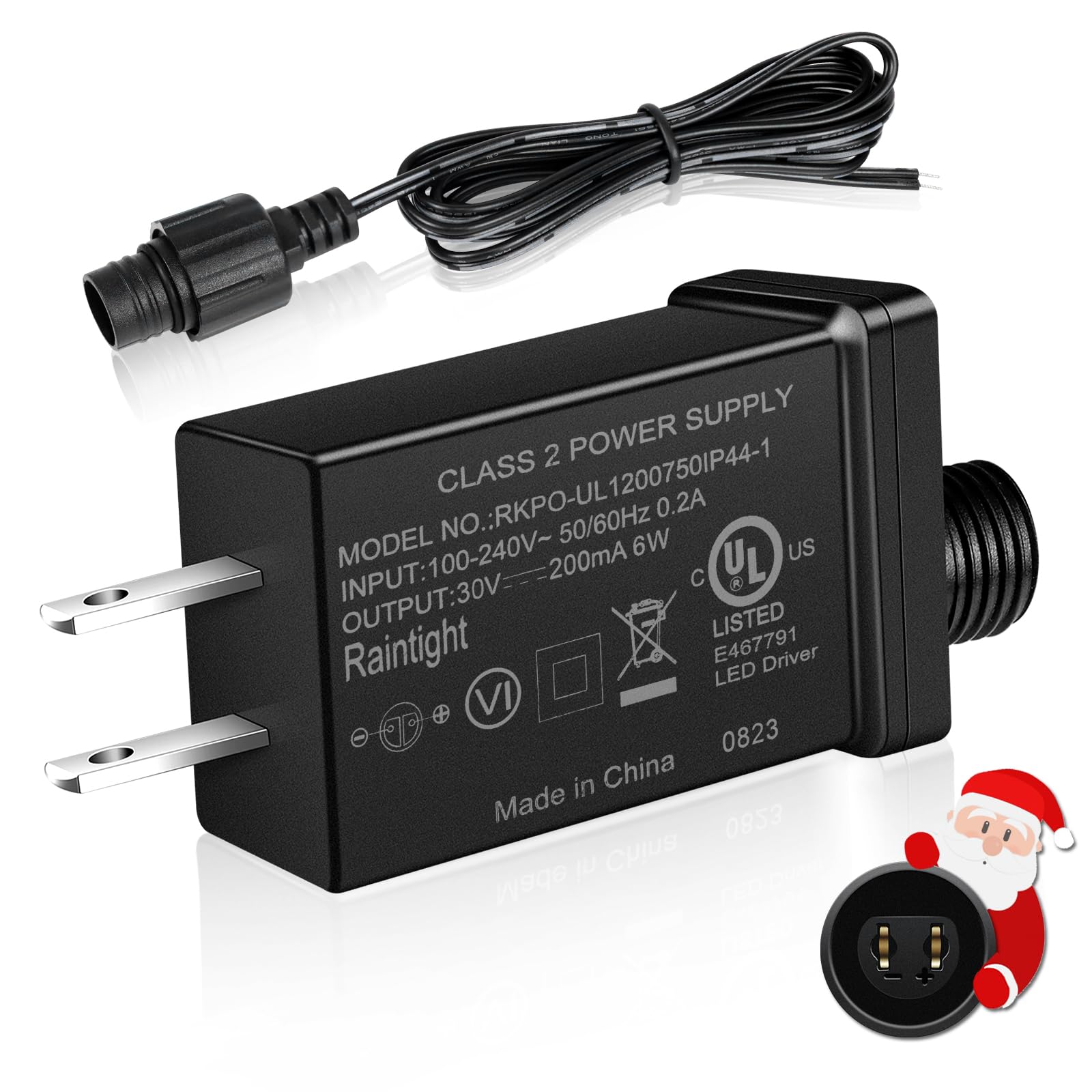 TORLISTAR 30V 6W Power Supply Adapter, IP44 Waterproof, 200mA, AC 120V to DC 30V, for LED Strips & Christmas Lights