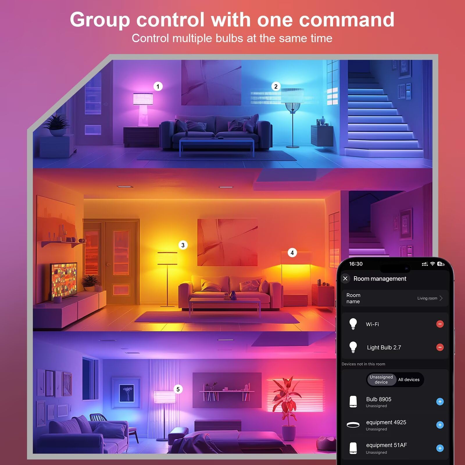 Frideko Home 4 Pack Led Smart Light Bulbs - Wi-Fi & Bluetooth Light Bulbs, Color Changing Light Bulb Compatible With Alexa And G