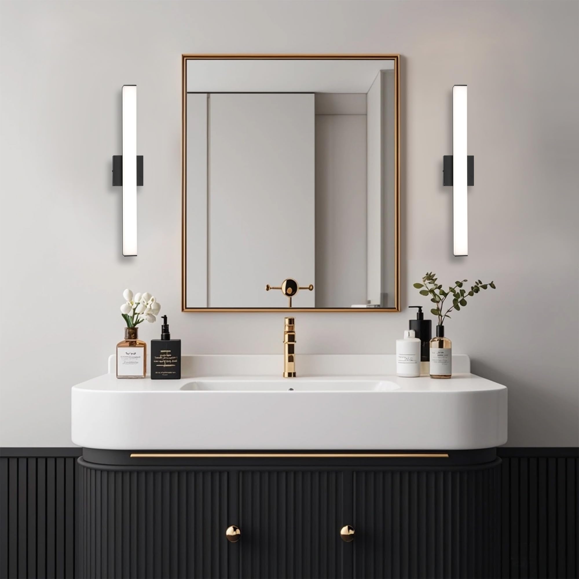 Yhtlaeh Bathroom Vanity Light Brushed Nickel Square Led 24 Inch 14W 4000K Natural White Light Wall Bar Lighting Fixtures Over Mi