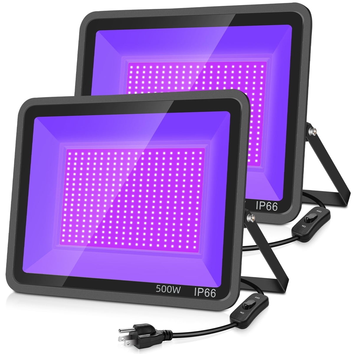YANYCN 500W 2 Pack LED Black Light,Black Flood Light Outdoor with Plug and Switch, IP66 Waterproof 395nm to 405nm LED UV Blacklight Neon Glow for Glow Party, Halloween, Fluorescent Poster, Body Paint