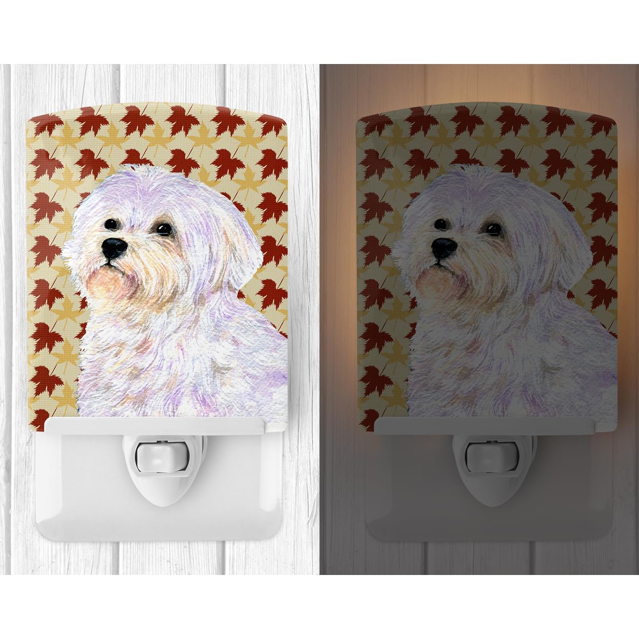 Carolines Treasures Ceramic Night Light, Maltese Fall Leaves, UL-Certified, 6x4x3 inches, Multicolor, Model SS4375CNL