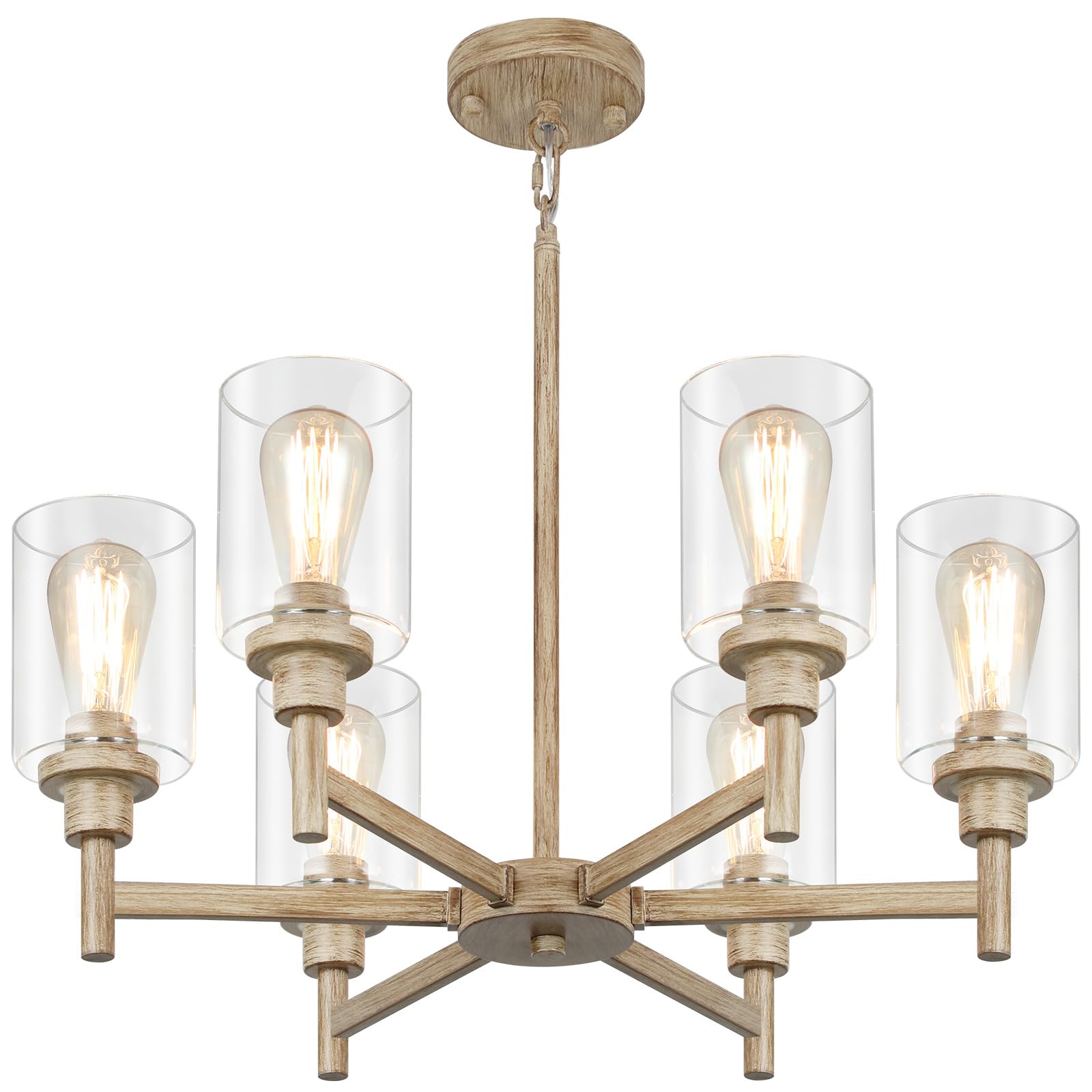 LIGHTDAMY 6-Light Farmhouse Chandelier Metal Faux Wood Texture D25in for Dining Room, Kitchen, Entryway, Bathroom