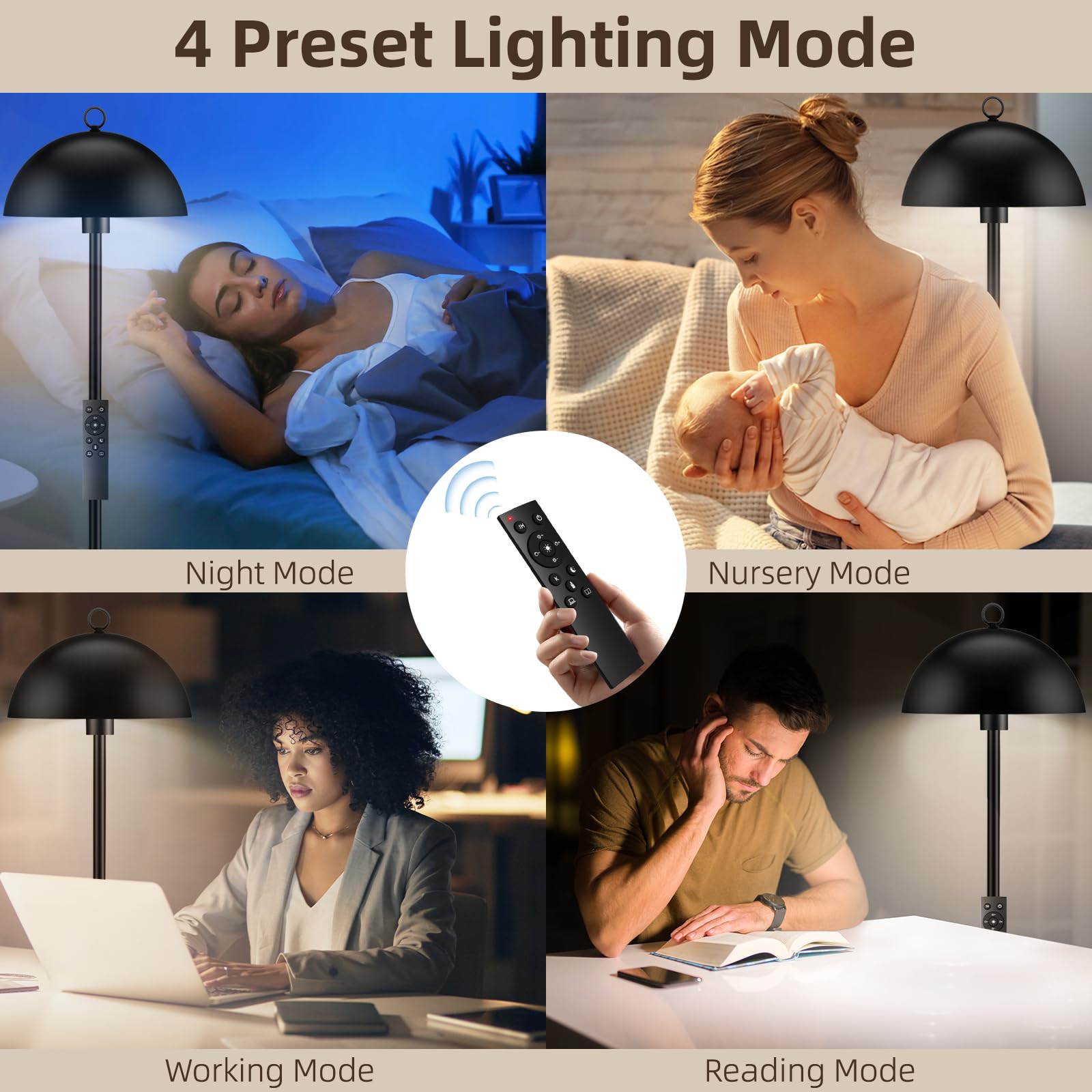 GDRKNP Industrial Floor Lamp, Smart Remote Control, Stepless Dimmable, Metal, Large, Black, Model RSTL-0005BK