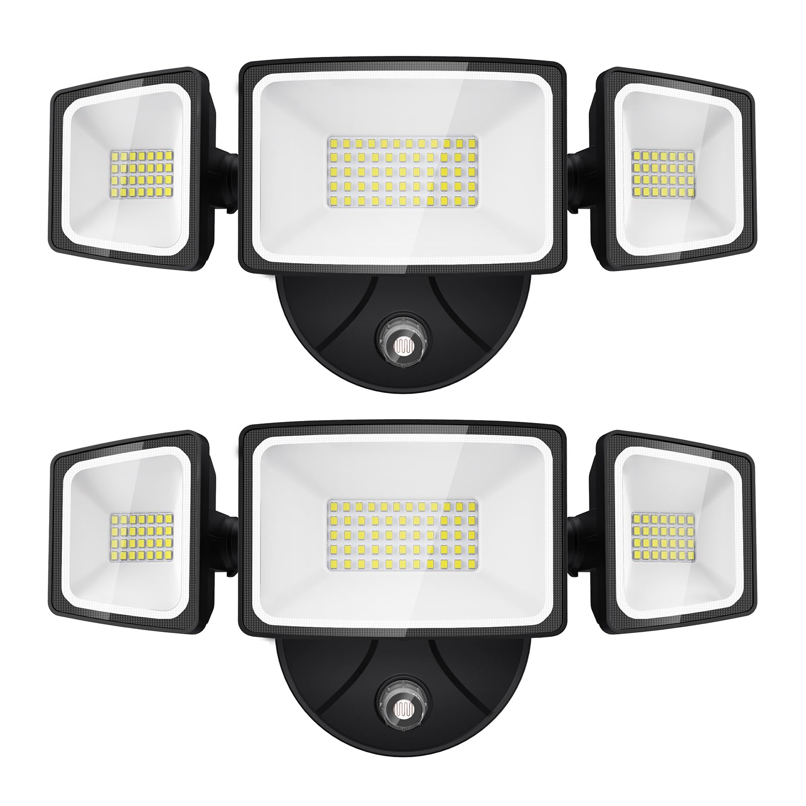 Onforu 60W LED Dusk to Dawn Flood Lights, 6000LM, IP65 Waterproof, 3 Adjustable Heads, 6500K Daylight White, Black, Model BDB