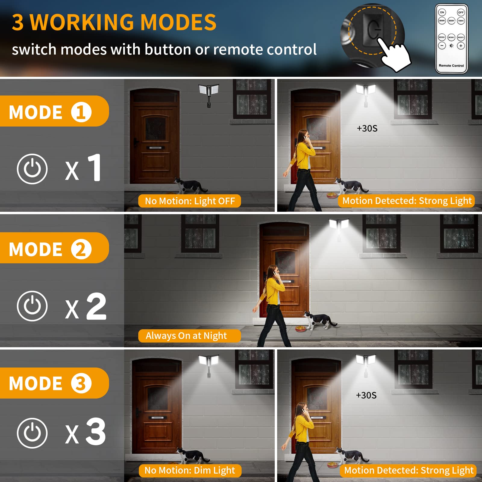 Auzev Solar Street Lights Outdoor Waterproof Solar Power Light For Yard Outside With Motion Sensor & Remote, Exterior Flood Lamp