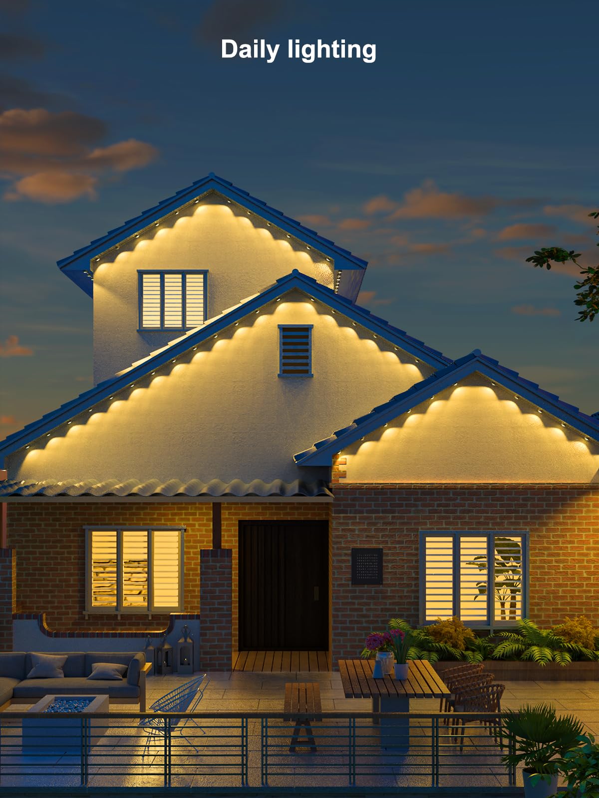 ANGELHALO Smart Outdoor Lights, 50ft Waterproof LED Eaves Lights, Cool/Warm White, Works with Alexa & Google Assistant, Model L-PO62B1