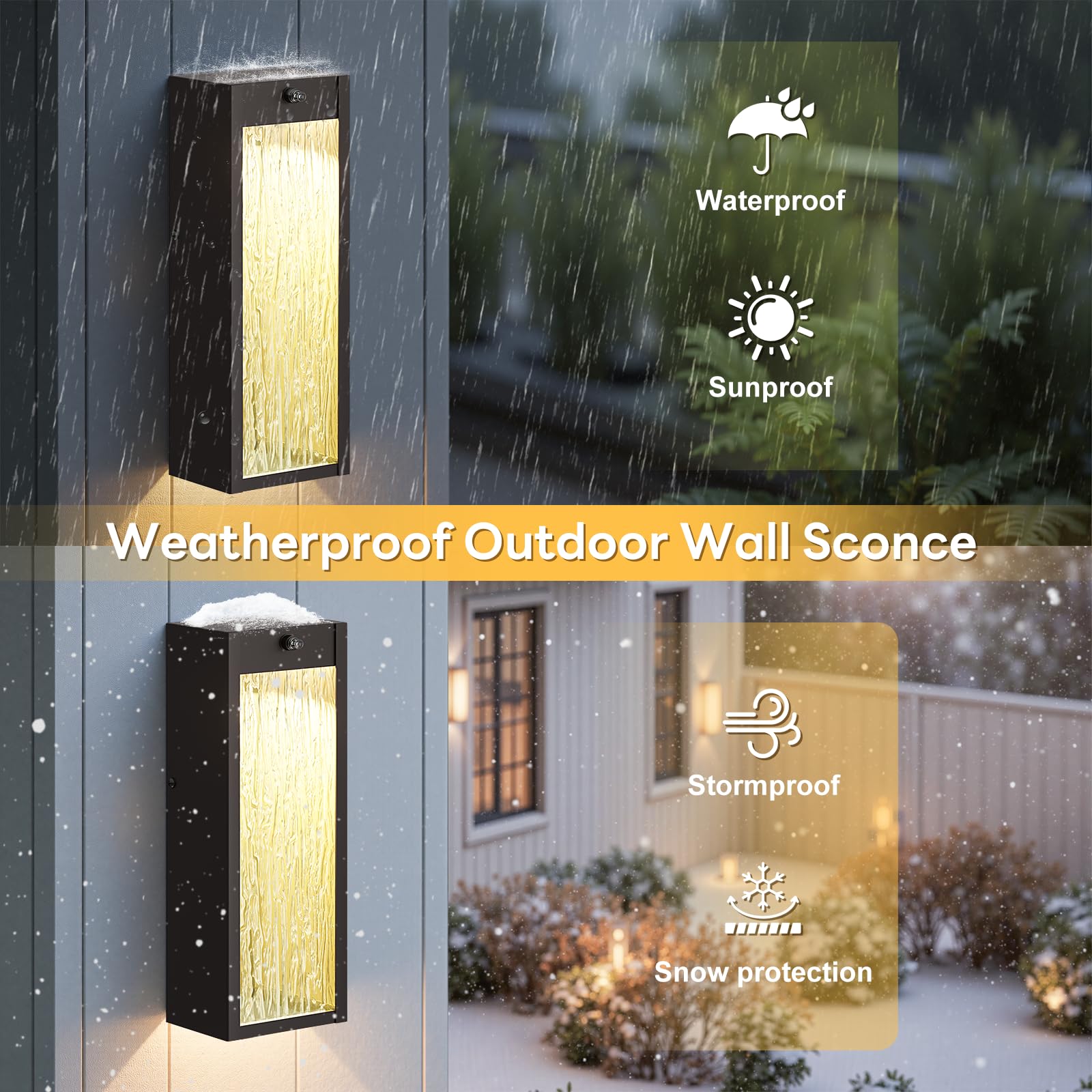 SIAFAVOI Dusk to Dawn LED Outdoor Wall Light, 15in, Black Metal, Waterproof, Modern Design, 2 Pack