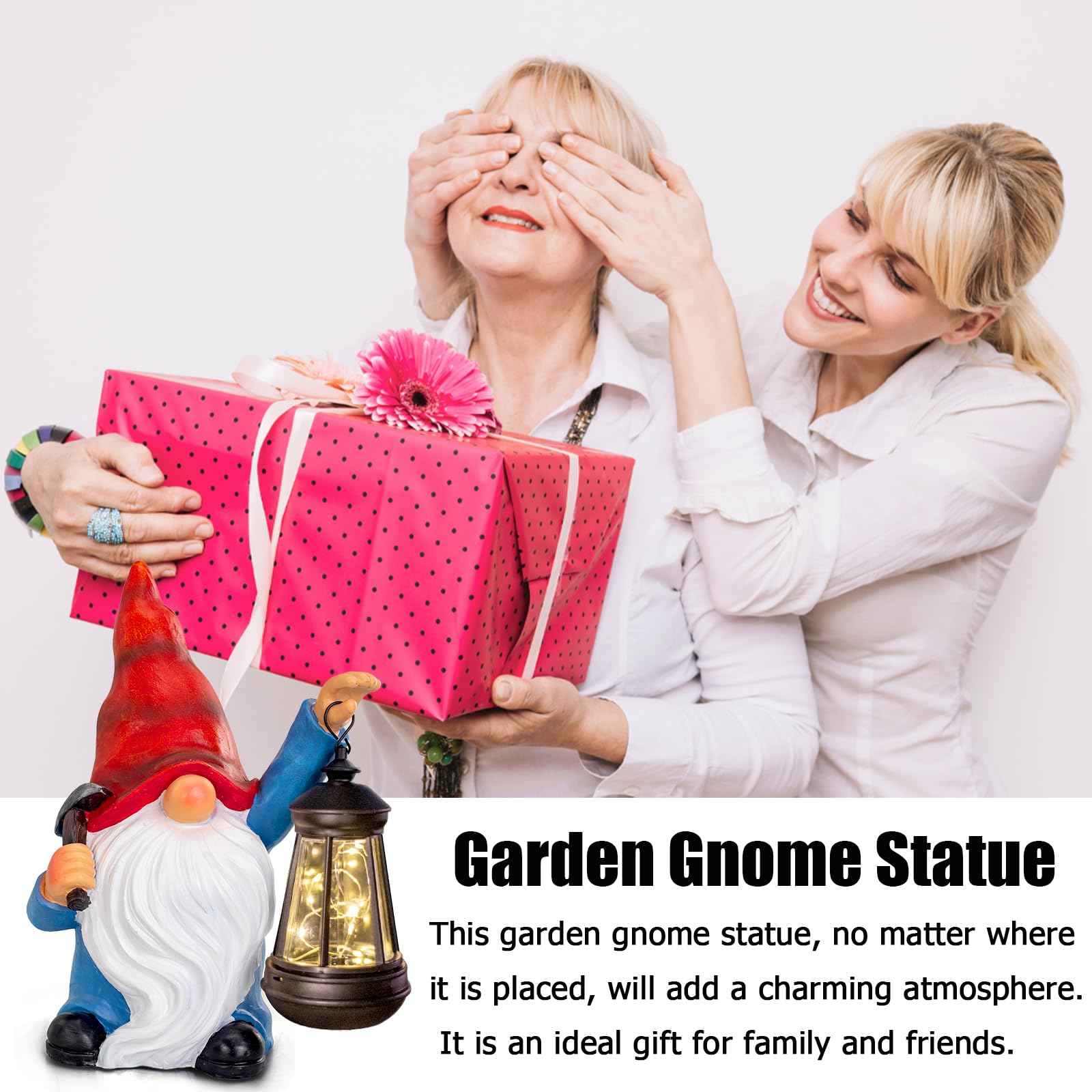Halp·Ssfm Garden Gnome Statue Solar Light Outdoor Decorations Figurine With Lantern Led Shovel Sculpture Lawn Patio Yard Porch Outside Christmas Housewarming Gifts For Women Mom Grandma