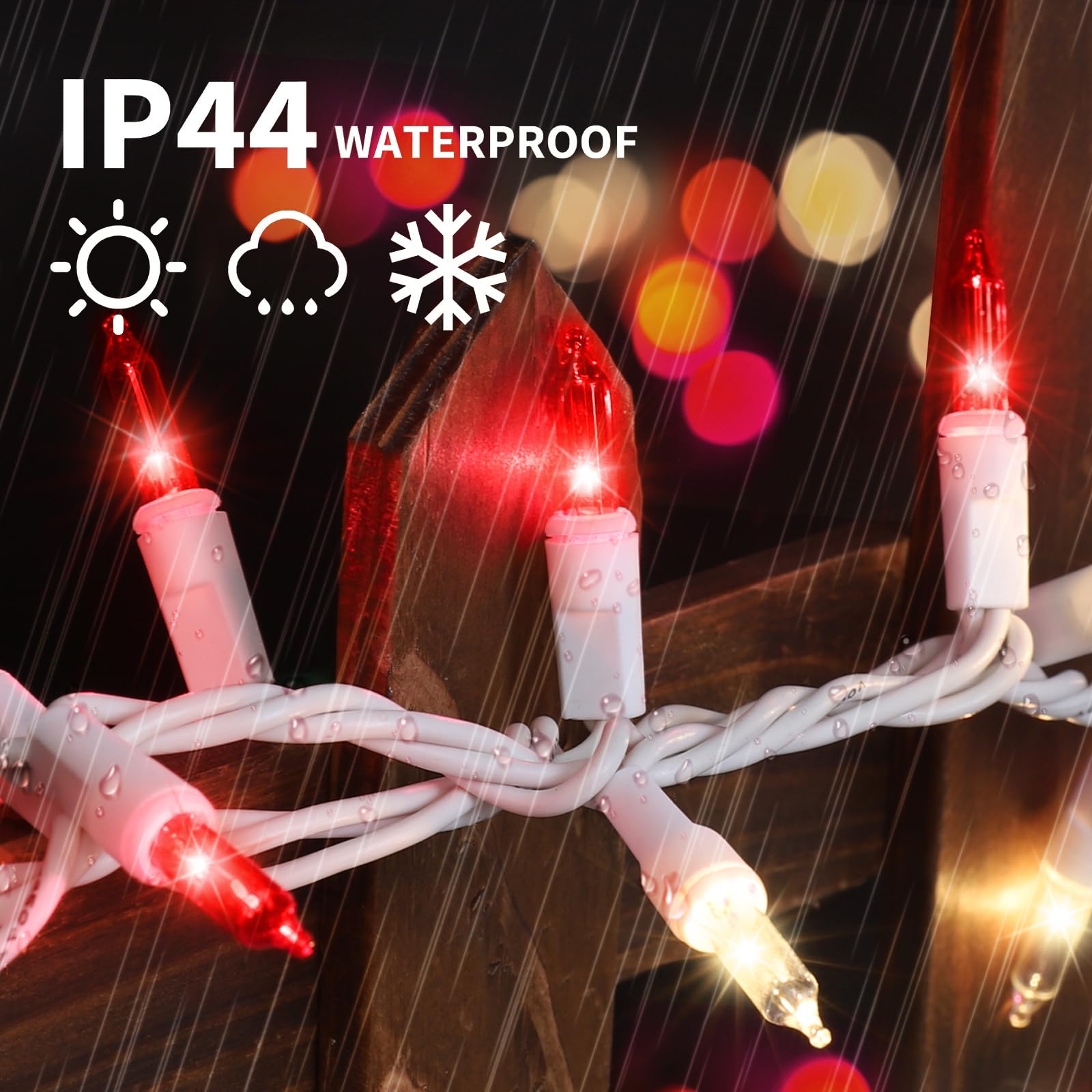 Lamphome 100 Count Red Clear Christmas Lights  White Wire 20Ft Incandescent Holiday String Light Set For Indoor Outdoor Use Christmas Tree  Halloween  Valentine Wedding Lighting Decoration