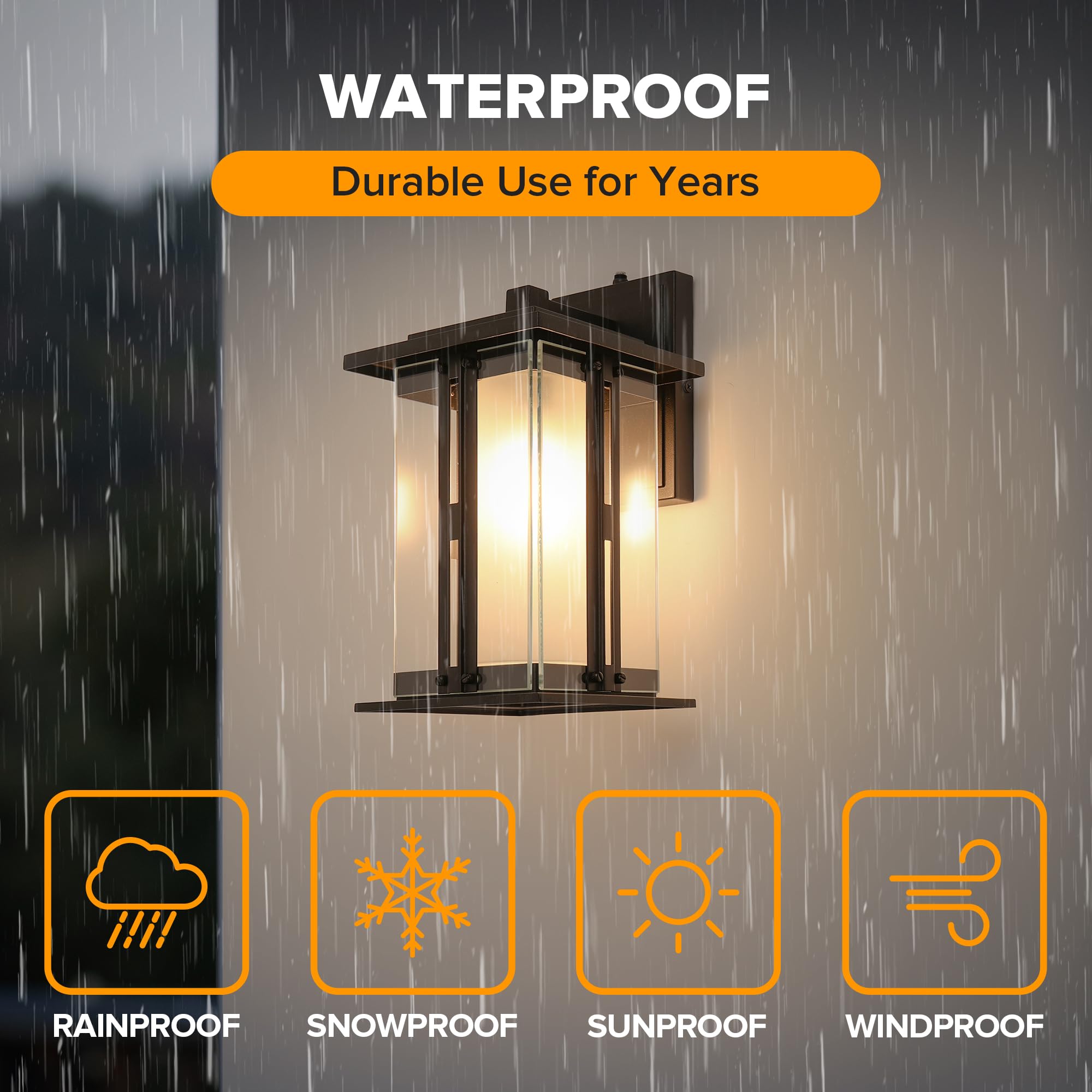 LUTEC 13" Dusk to Dawn Outdoor Wall Sconce, Black Aluminum, Waterproof Craftsman Light Fixture, E26 Base, Pack of 2