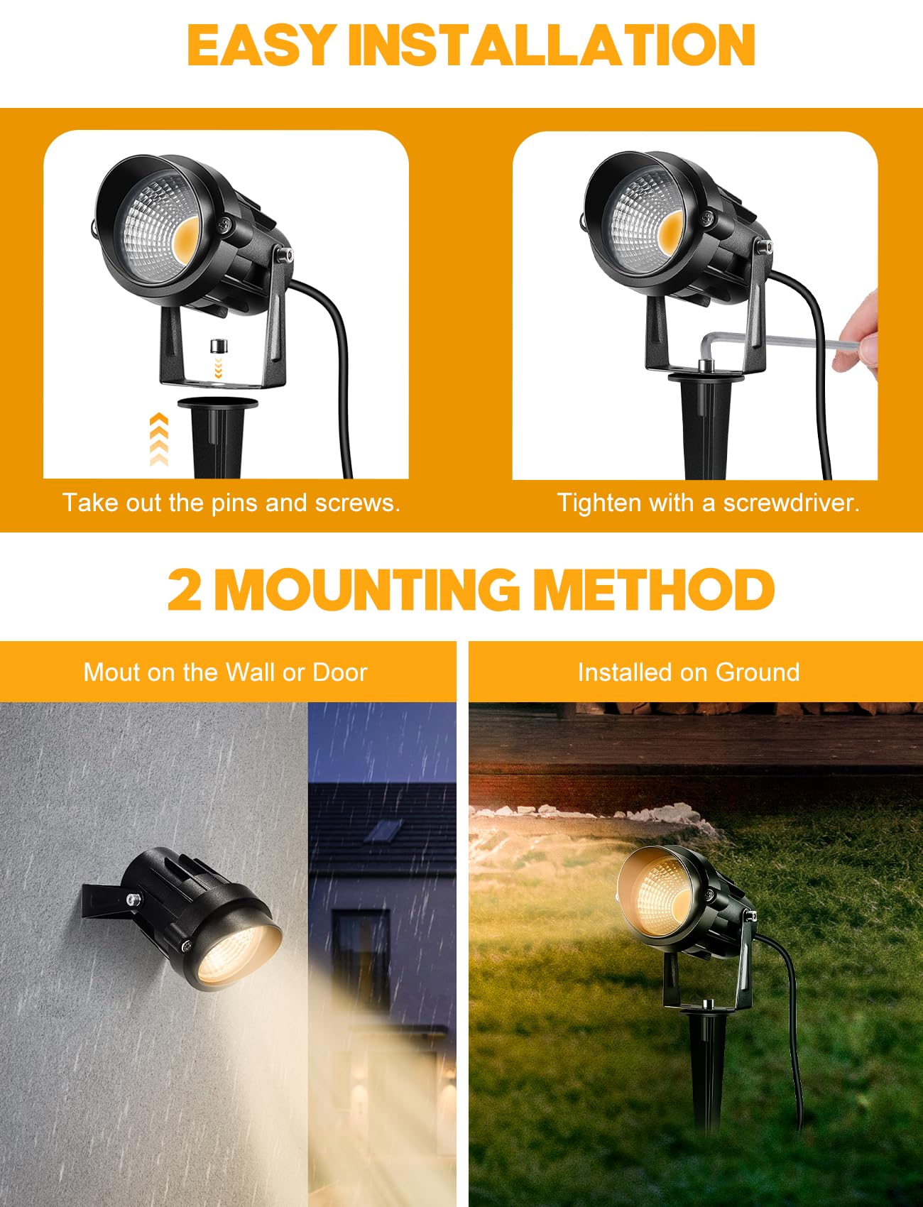 LemonBest 12W Low Voltage LED Landscape Lights, 4 Packs, Warm White, IP65 Waterproof, 12V Spotlight for Garden & Pathway