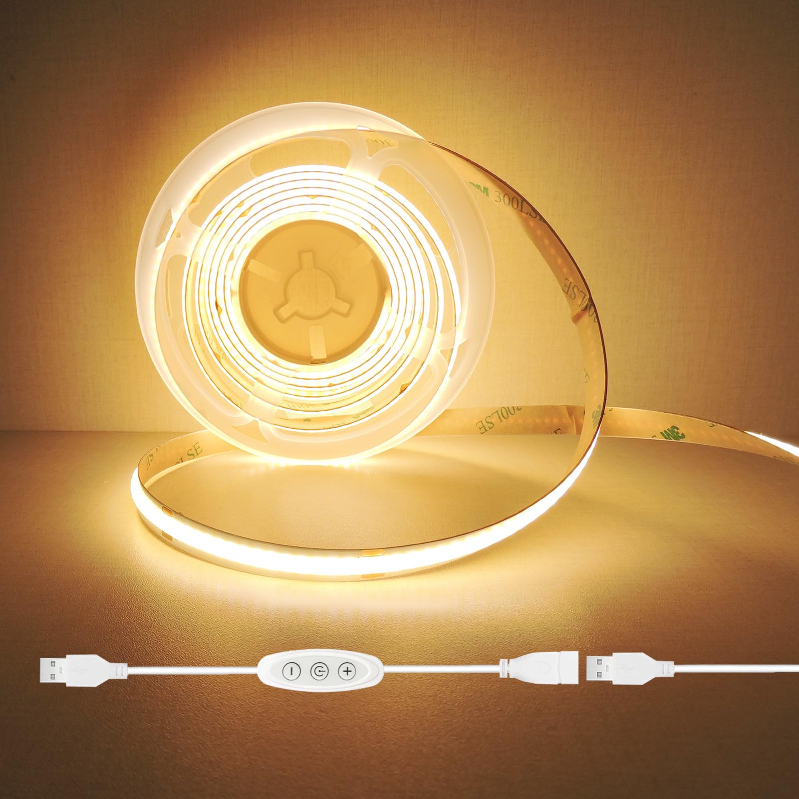 Gxilee Usb Light Strip - Warm White 3000K, 6Ft Cob Led With Dimmer, Model G-3000K-5V2M, Ideal For Tv & Indoor Diy