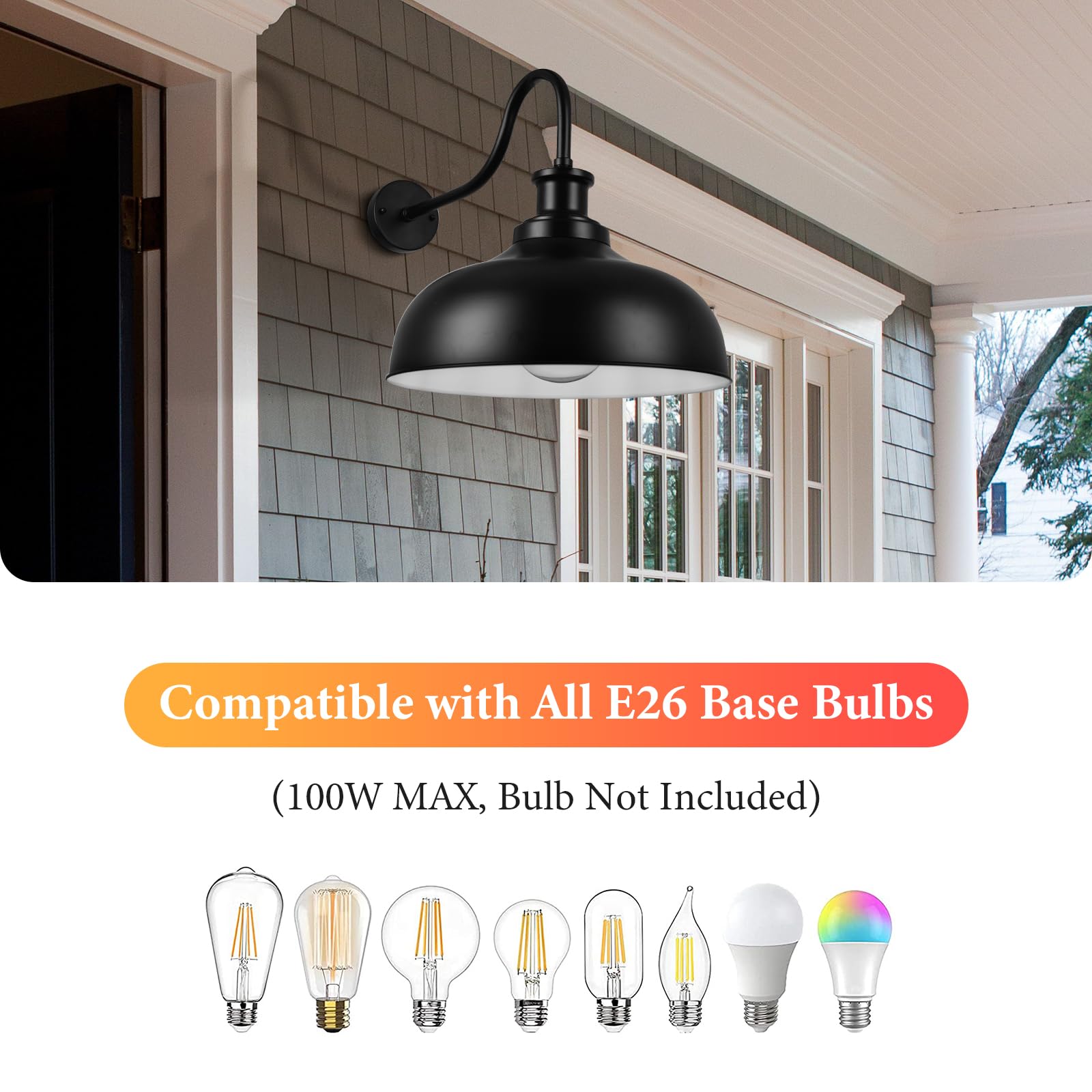 Diyel Outdoor Barn Light 16 Inch Dome Outdoor Wall Sconce Farmhouse Exterior Wall Mount Light Vintage Wall Lighting Fixture Industrial Black Wall Lantern For Porch  Entryway  Garage  3 Pack