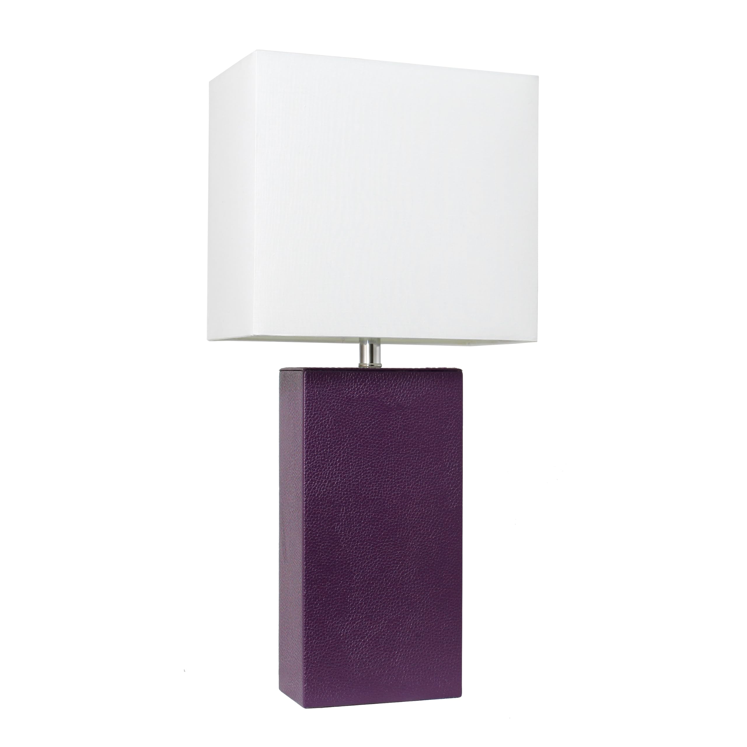 LALIA HOME 21in Leather Base Bedside Table Lamp, Eggplant Purple Fabric Shade, Modern Design for Living Room, Bedroom, Office, Model LHT-3008