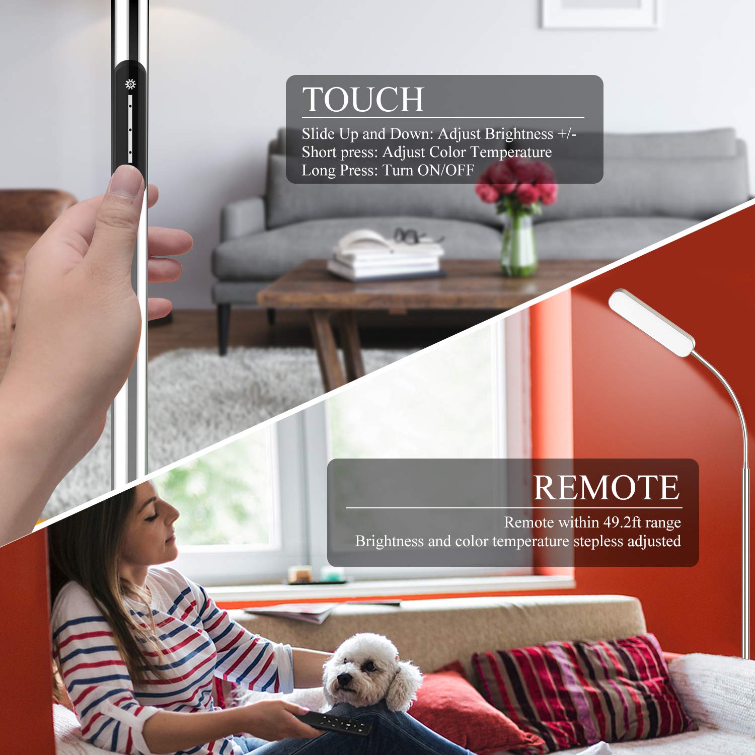 Wio-Mio Led Floor Lamp With 4 Color Temperature And Stepless Dimmer, Remote And Touch Control Floor Lamp, Adjustable Gooseneck S