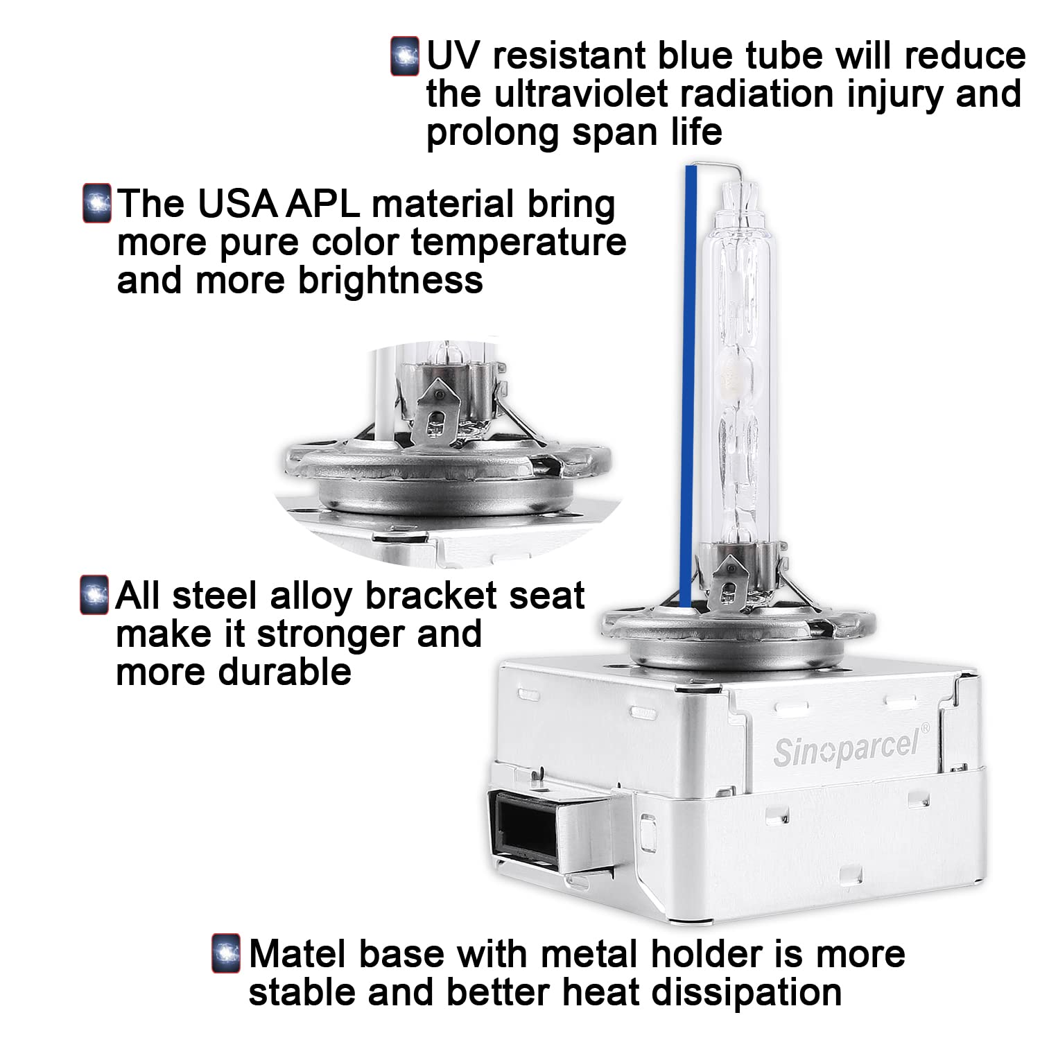 Sinoparcel D1S/D1R Xenon HID Headlight Bulb - 8000K 35W High Low Beam 66144 66140 85140 85415,etc Replacement Lights - Pack of 2