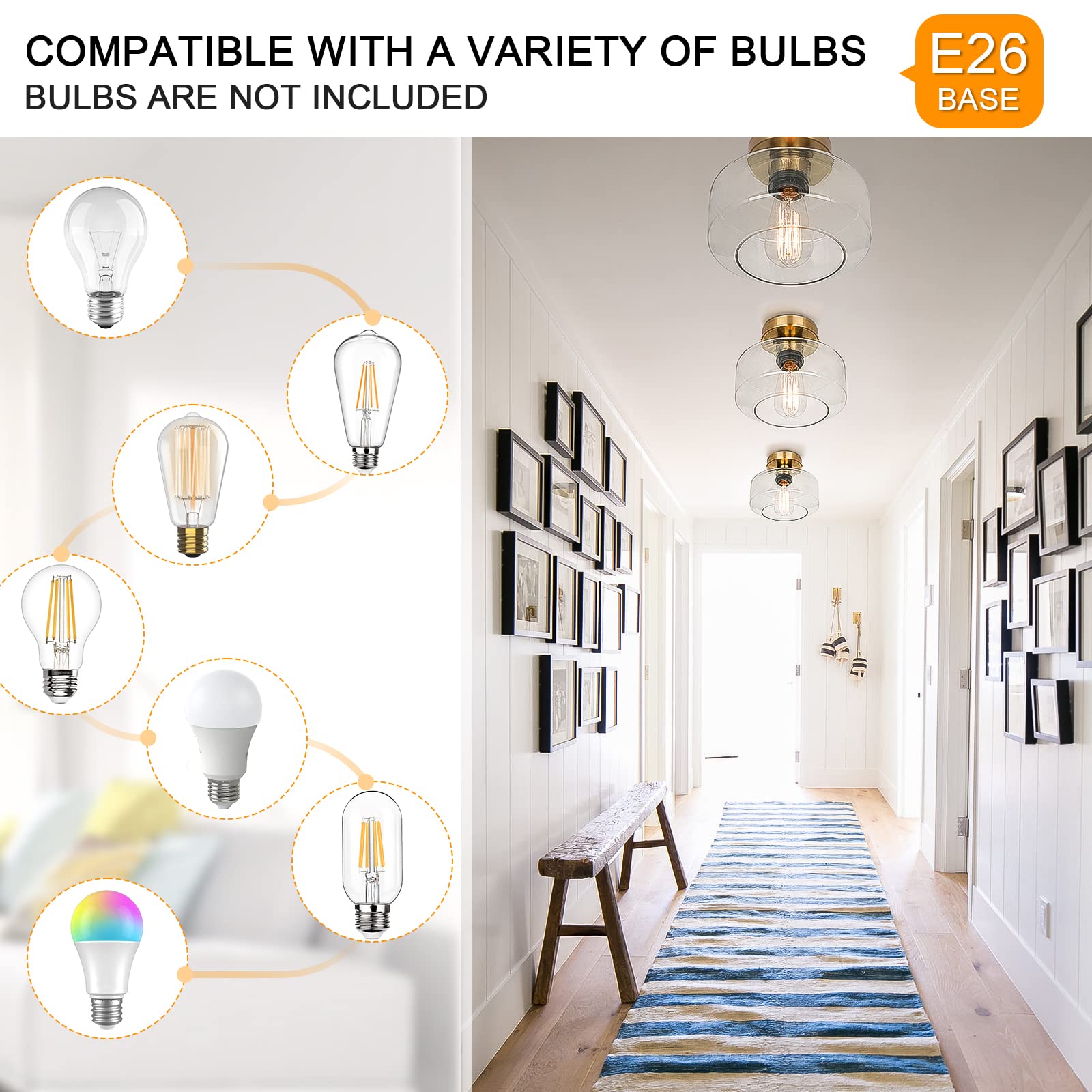 Maxvolador Industrial Semi Flush Mount Ceiling Light Gold, Clear Glass Pendant Lamp Shade, Farmhouse Lighting Hallway, Vintage H