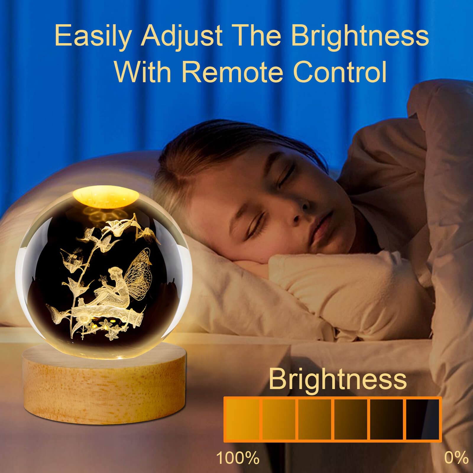 Linsina 3D Flower Fairy Crystal Ball Lamp,60Mm 16 Colors Crystal Ball Night Light With Wooden Base And Remote Control, Fairy Gif