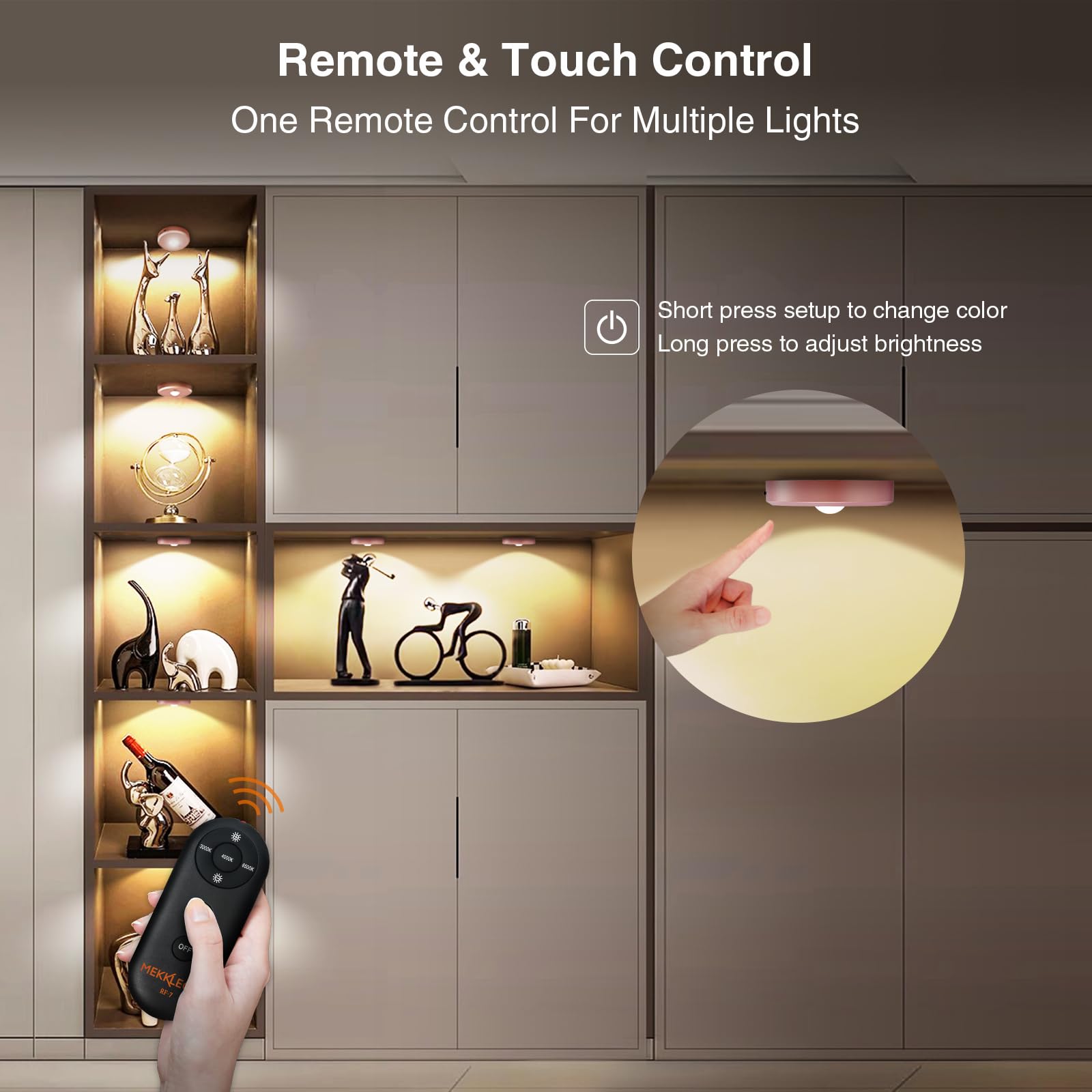 MEKKLEON Puck Lights with Remote Control, Rechargeable Metal, 3 Pack, Rose Gold, Model G3-G18