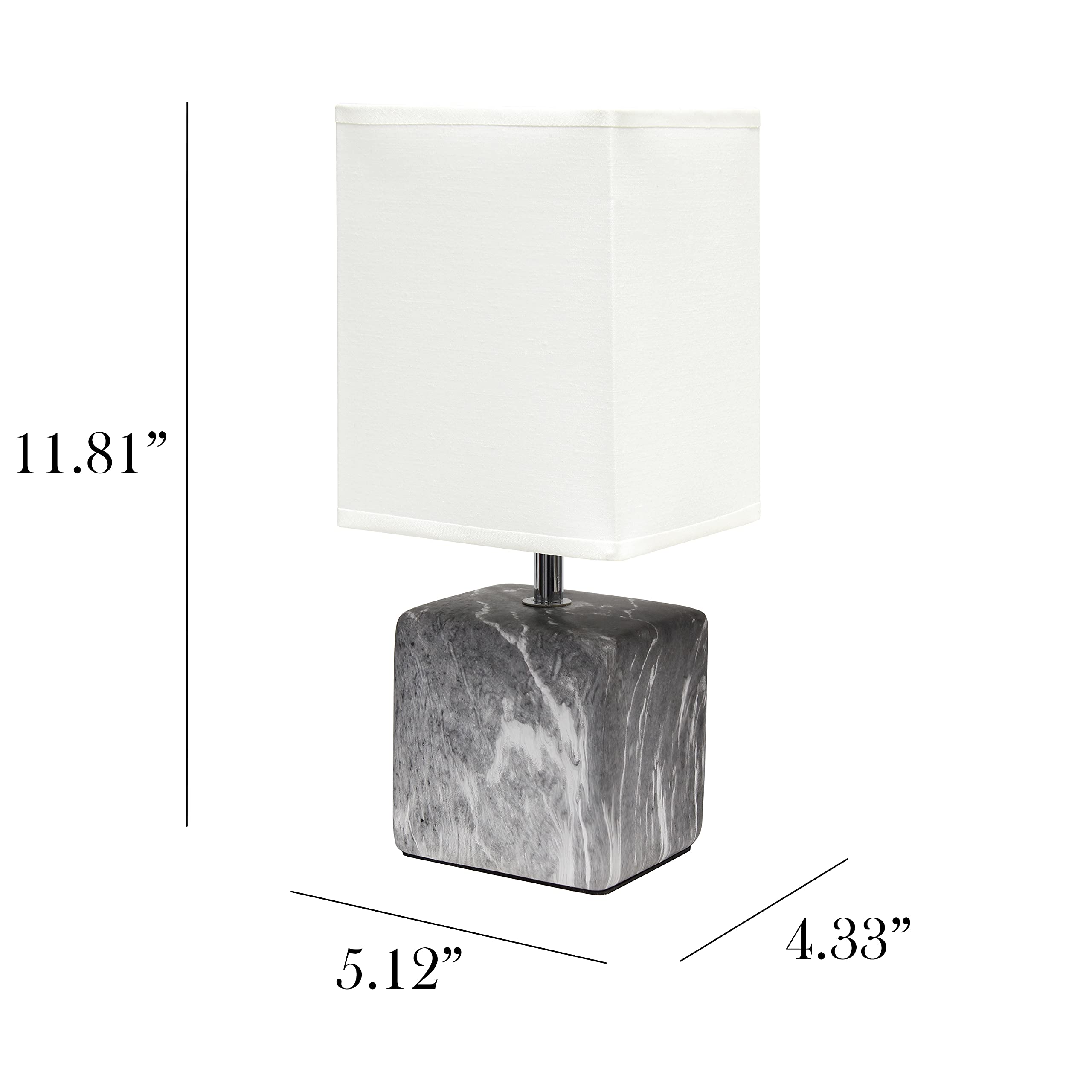 Simple Designs LT2071-BAW Mini Table Lamp, Gray Black Marble Ceramic, White Fabric Shade, 1 Count