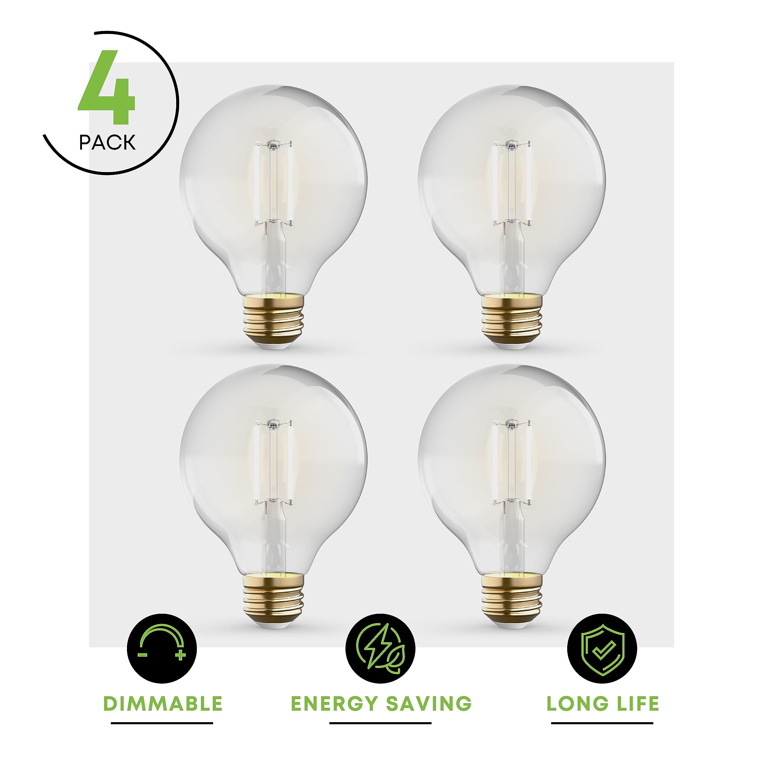 Kor 4 Pack 4.5W (40W Equivalent) Clear G25 Globe Led Light Bulbs 2700K Warm White Dimmable Filament Vintage Led Globe E26 Base D