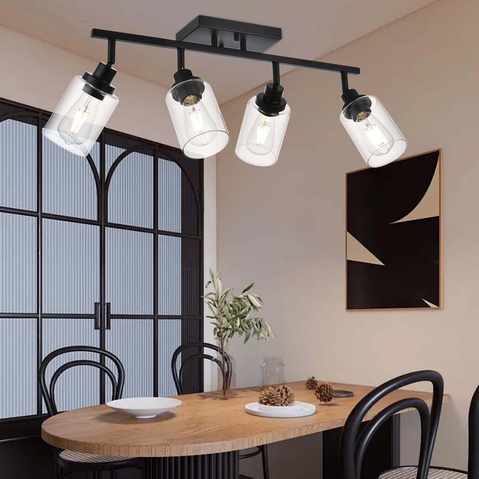 Wanluce 4-Light Track Lighting Kit Black Track Lighting Fixtures Bathroom Wall Sconces Ceiling Mount Kitchen Tracking Lights  Rotatable Spotlight With Clear Glass Shade For Kitchen Shop Hallway
