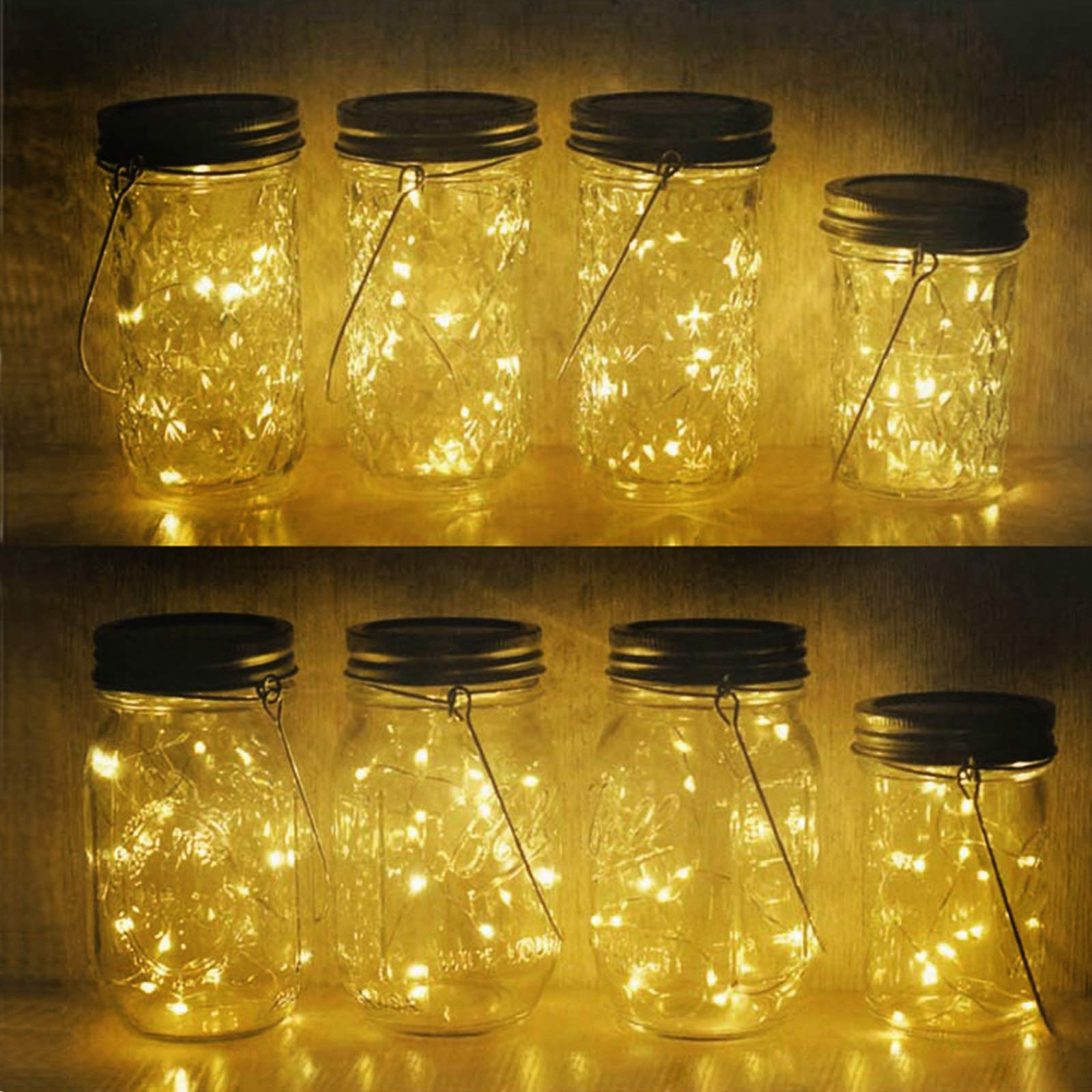 Decorman Solar Mason Jar Lights, 20 LED, Warm White, 8 Pack Waterproof Fairy Star Firefly Lids for Patio Garden Wedding Decoration