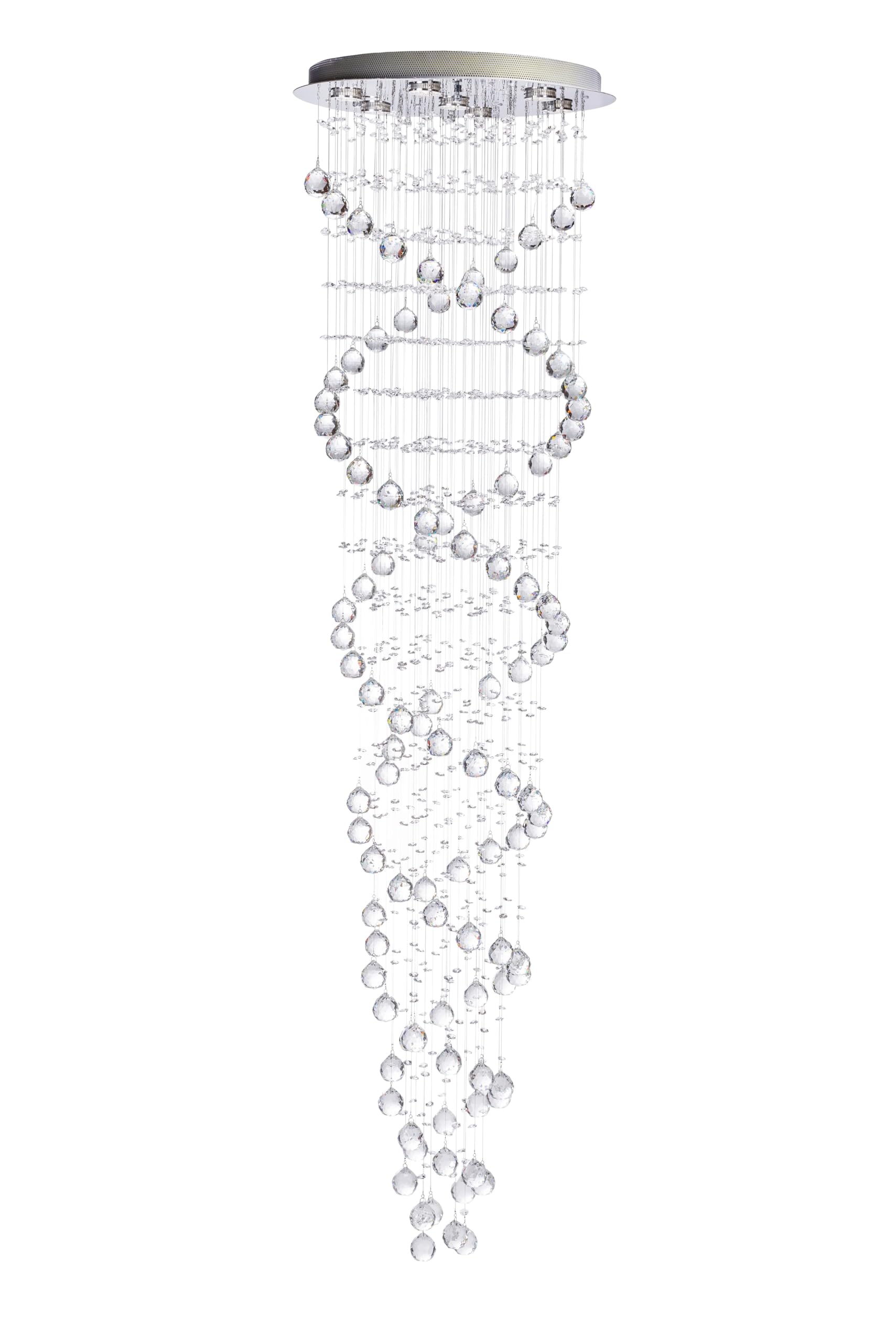 Finesse Decor Crystal Chandelier, 7 Light Modern Spiral, 73in Hanging Length, Clear, Model FN-1105, Aluminum and Crystal
