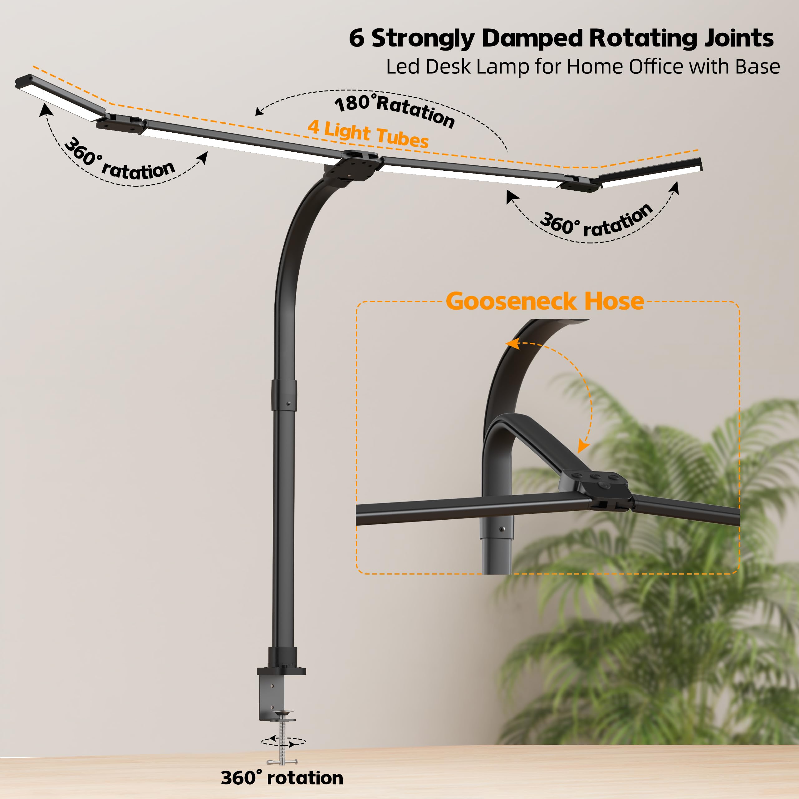Cjjfaca Office Home Desk Lamp 24W Super Bright Eye-Care Desk Lamp Adjustable Gooseneck Office Led Task Light With Soft Non-Glare Lighting Suitable For Studying Reading (Black)