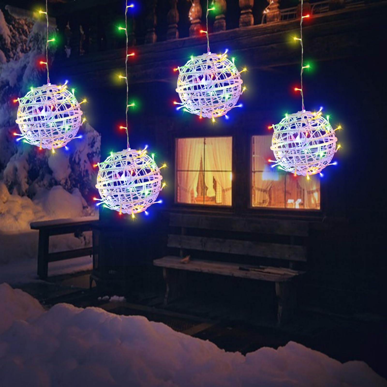 Outdoor Christmas Balls Lights 4 Pack Hanging 11.8 Led Garden Sphere Tree Lights 8 Modes Waterproof String Lights With Memory Timer Plug For Party Yard Porch Eave Patio Home Decoration-Multicolor