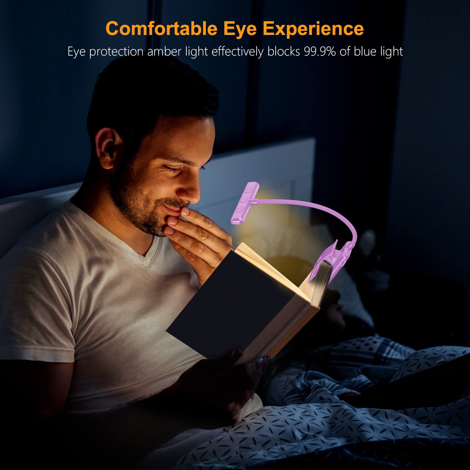 Gritin Rechargeable Book Light, 3 Color Temperatures, Stepless Dimming, 80 Hrs Runtime, 11.1 x 10 x 3.8 cm, Purple,