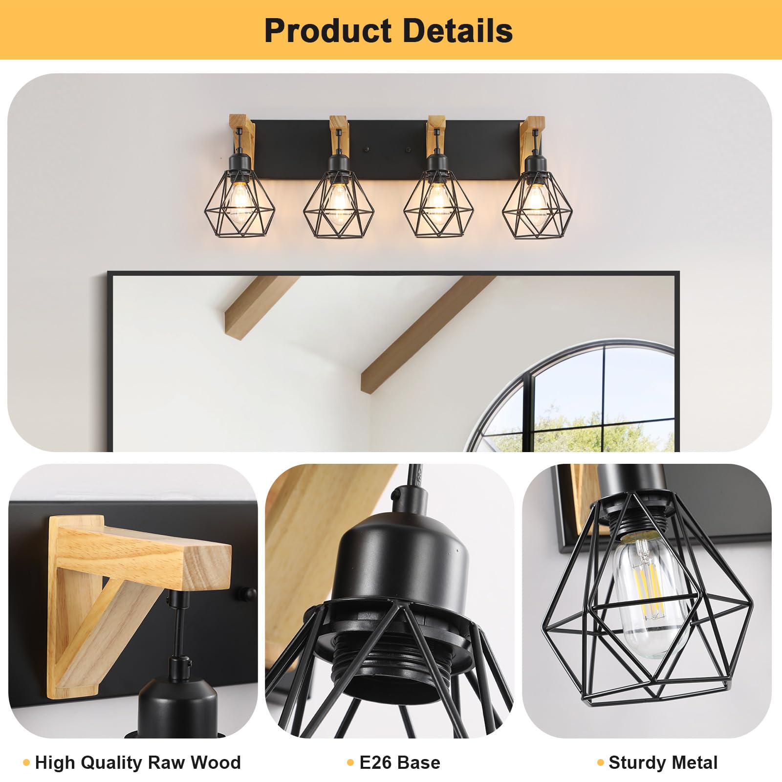 maesta 4-Light Bathroom Vanity Light Fixture, Metal, Rustic Black, Model MA018