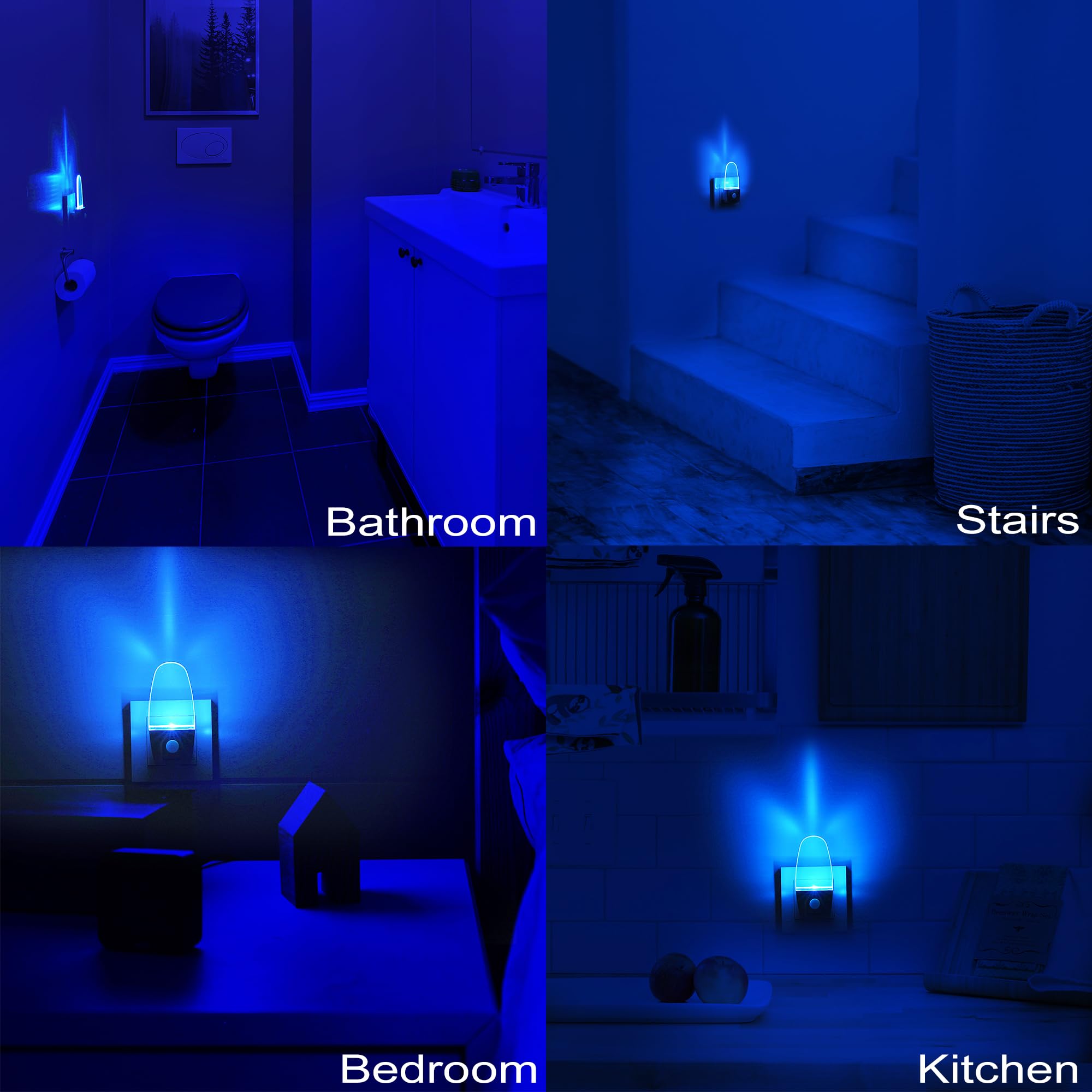 REMINDA Blue LED Night Light with Motion Sensor, Dusk to Dawn, Plug-in, 2 Pack for Home Decor, Hallway, Bathroom, Bedroom