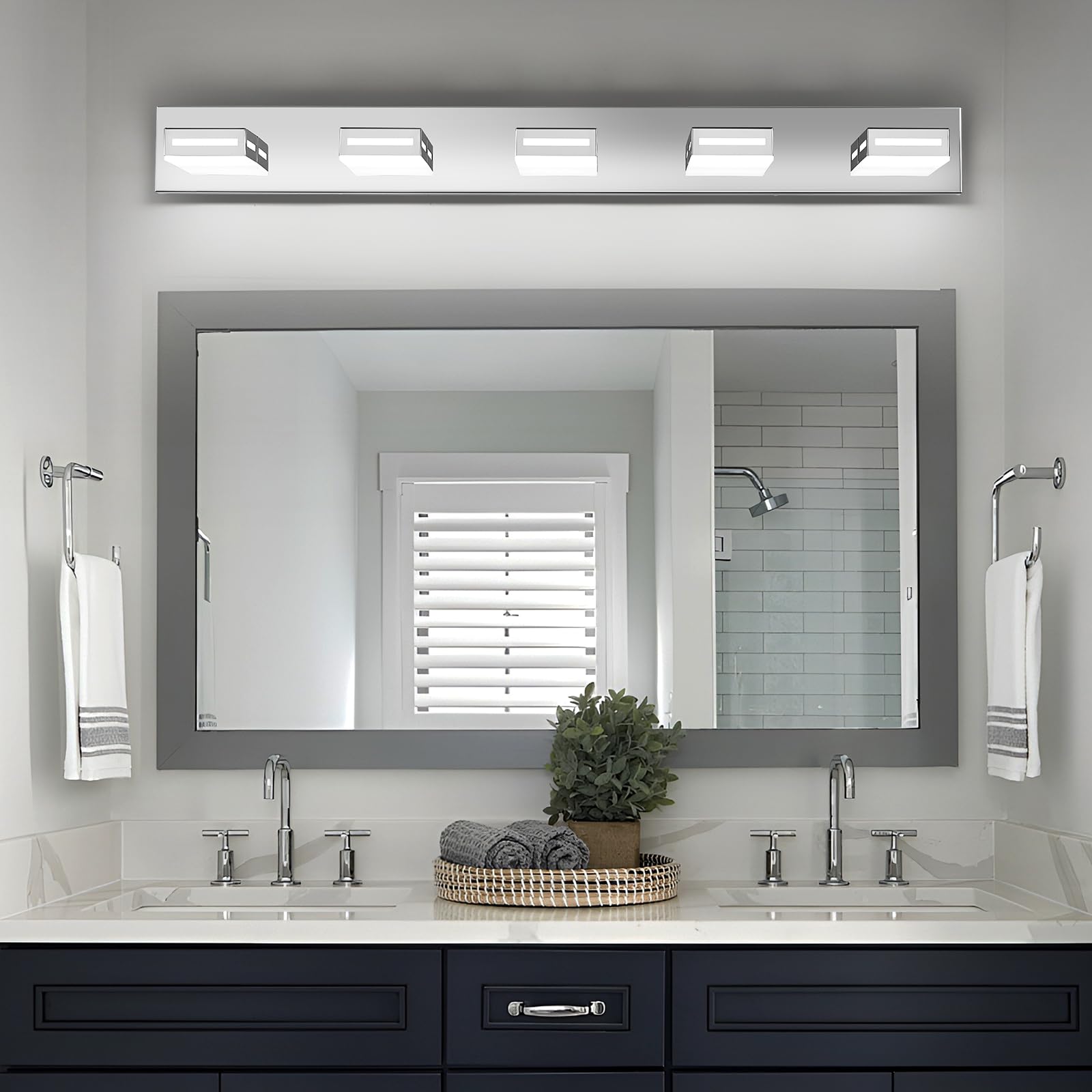 Donrao 40-Inch 5-Light LED Chrome Bathroom Vanity Light Fixture, Rotatable Wall Lights, Cool White 6000K, Model DY24092000011
