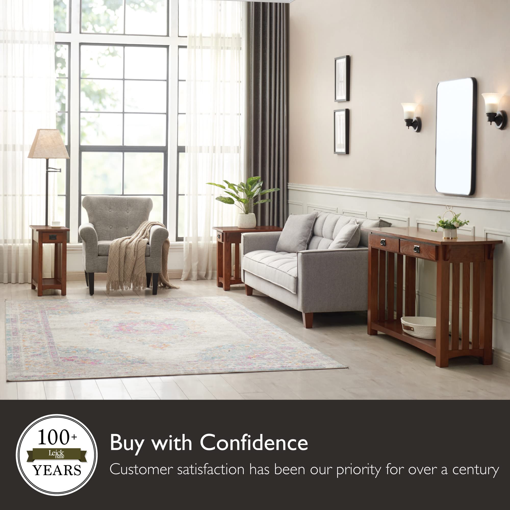 Leick Home 10028 Mission Lamp Table, Made With Solid Wood, End Table For Living Room, Bedroom, And Home Office, Medium Oak Finis