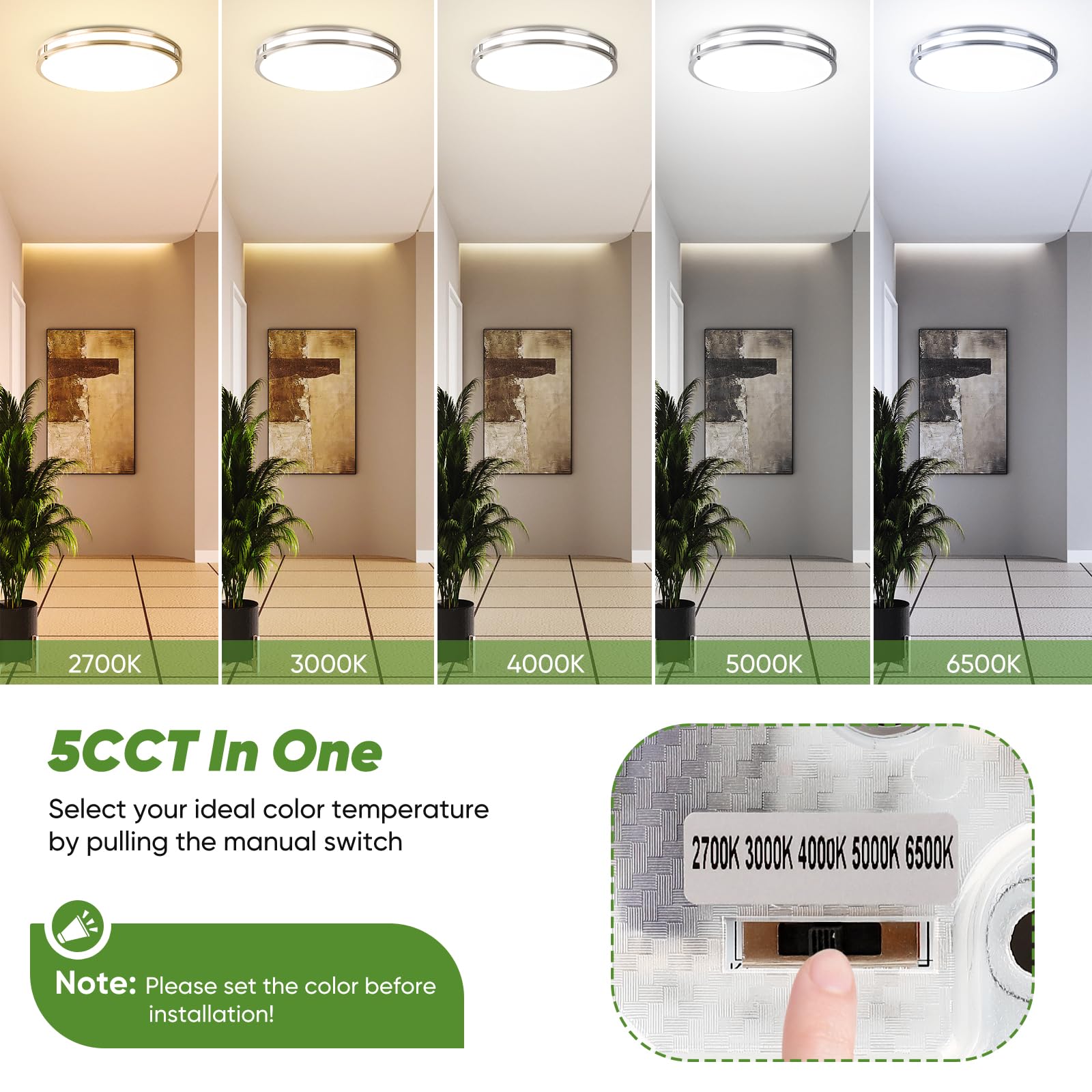 Tobusa 18Inch Led Flush Mount Ceiling Light, 50W 5600Lm Bright Dimmable Led Ceiling Light Fixture, 2700K-6500K Adjusted, Modern