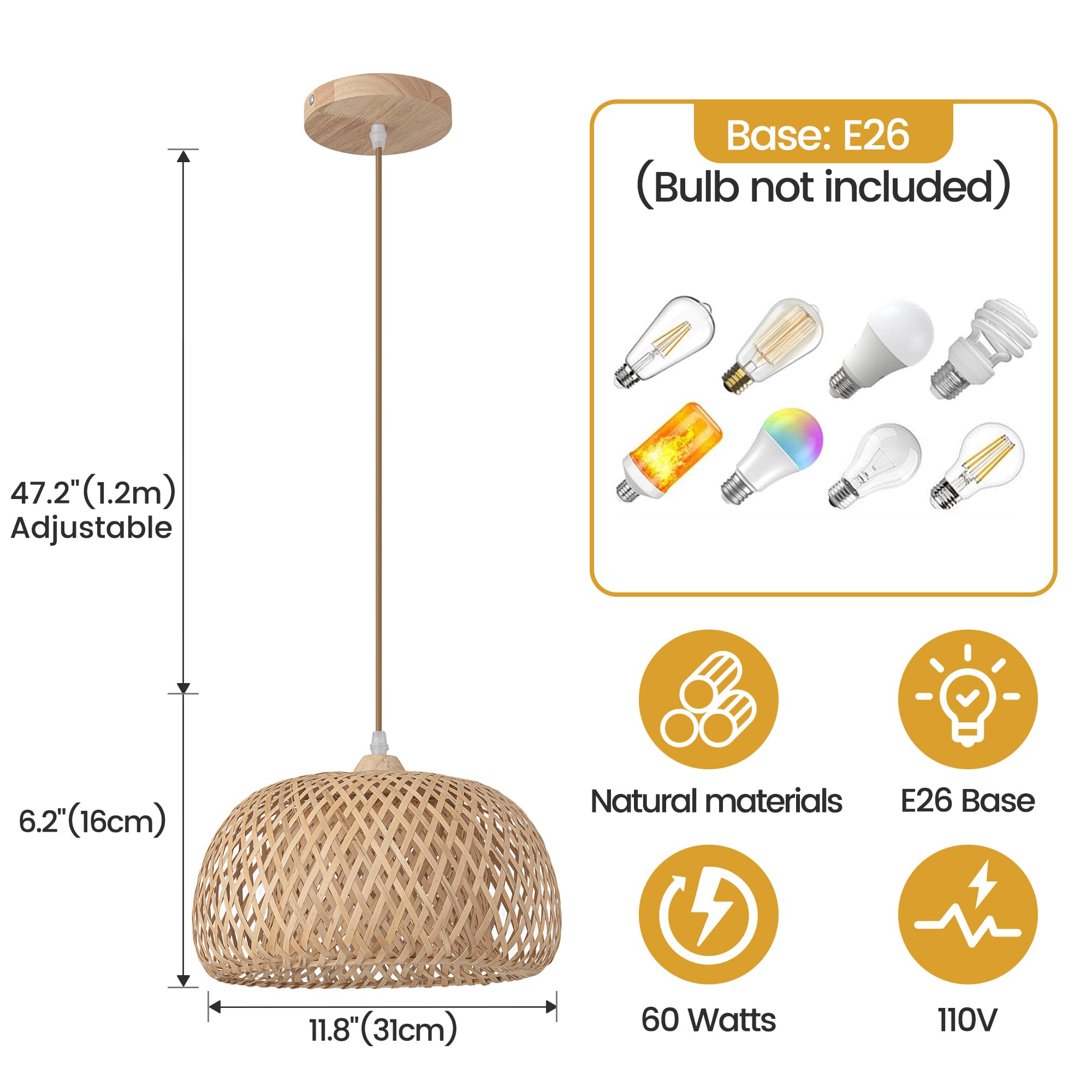 Rattan Chandelier Light Fixture, Boho Rattan Chandelier Light Fixture, Rattan Pendant Lights Bedroom Dining Room Light Fixture B