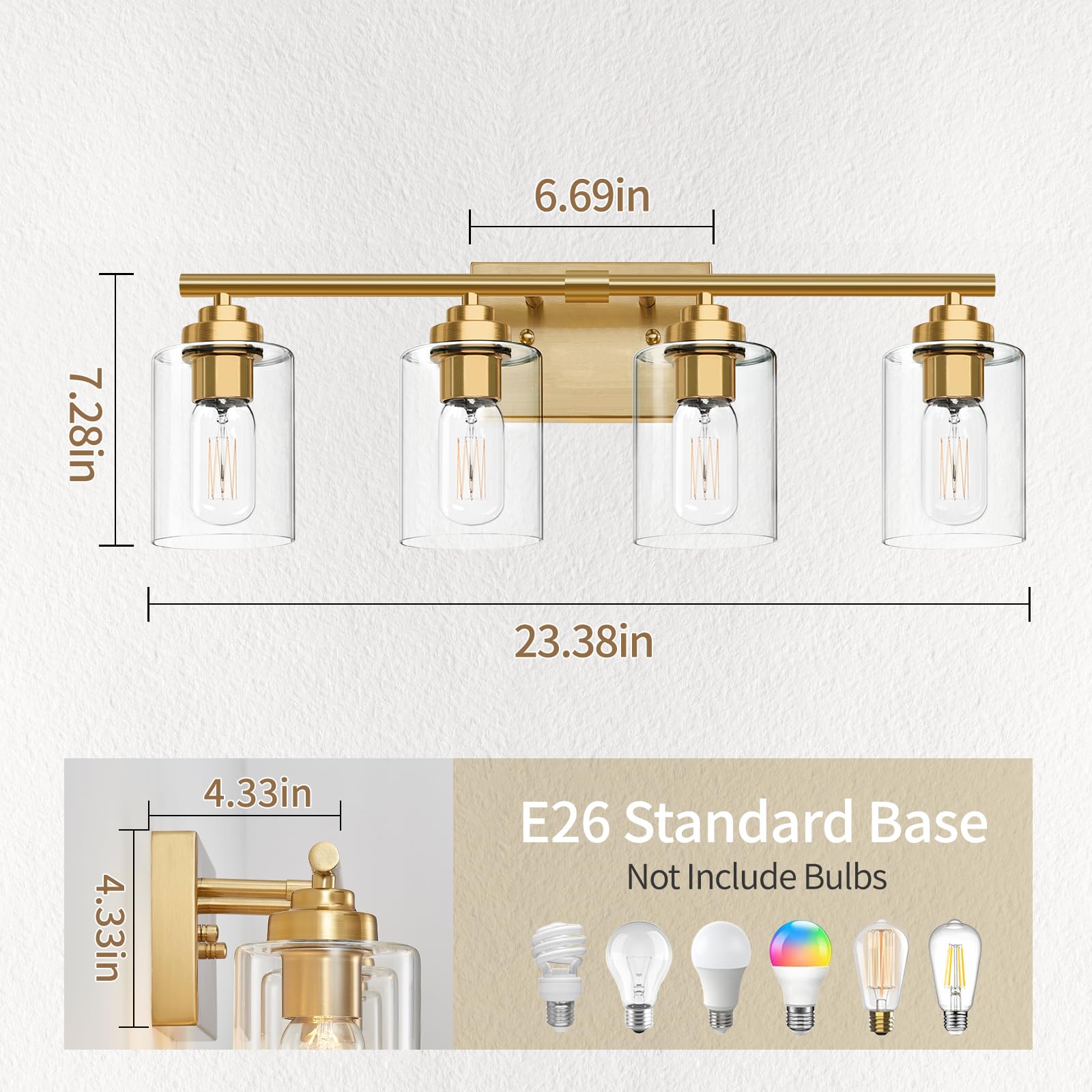 Bathroom Vanity Light Over Mirror,Vanity Light For Bathroom,Bathroom Light Fixture Wall Sconce Lighting For Bedroom,Living Room (Gold, 4-Light)