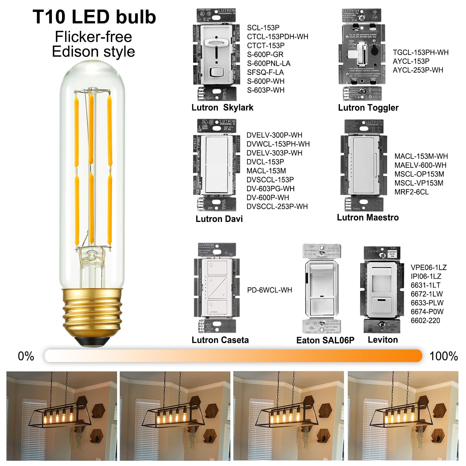 Arberlic 5 Inch T10 Led Bulb,6W Tubular Light Bulb Equivalent E26 Led Bulb 60 Watt Dimmable,Warm White 2700K,600Lm,Cri85+,Ac120V