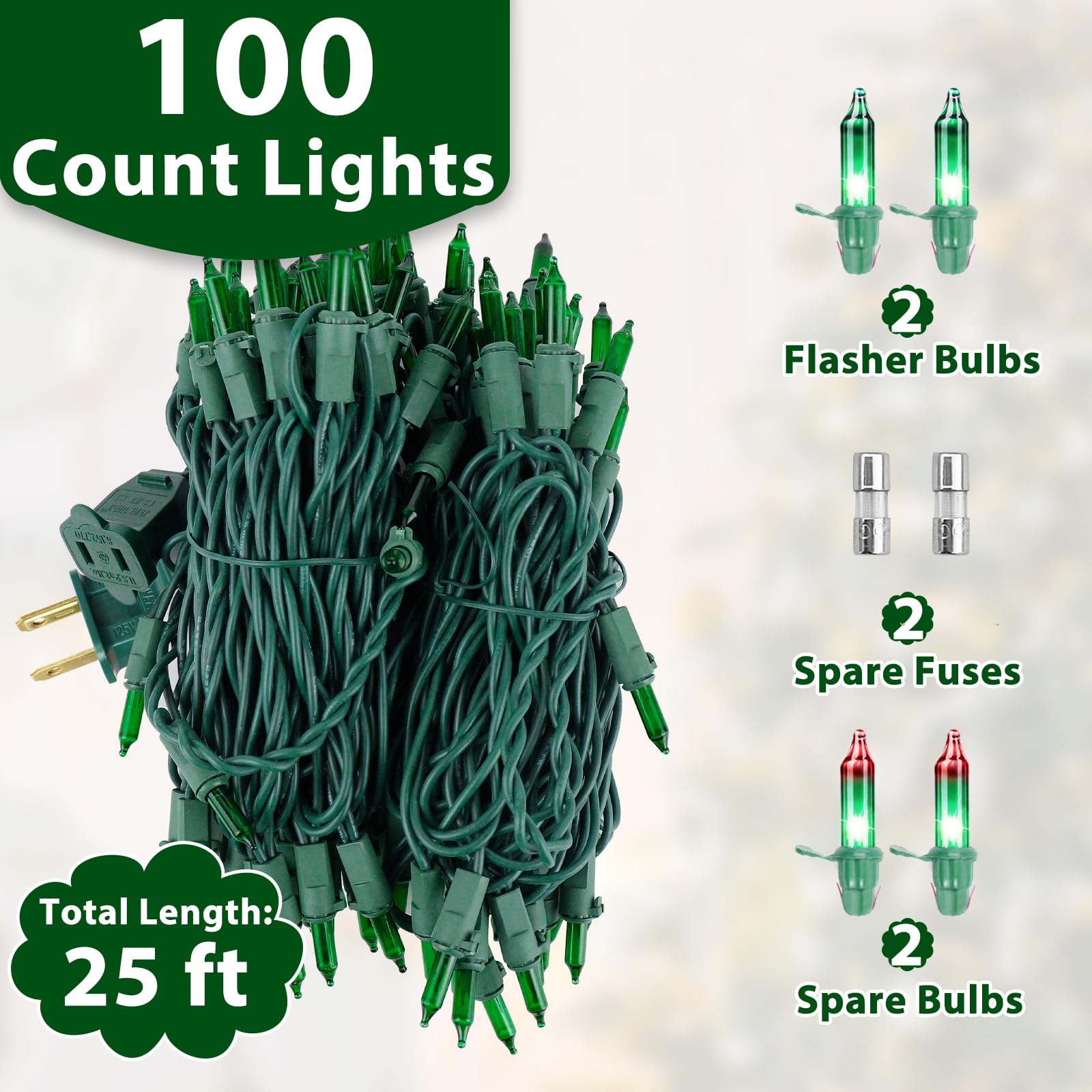 Cxlho St. Patrick'S Day Mini String Lights Green Christmas Lights, 25Ft 100 Incandescent Bulbs Green Lights With Green Wire For