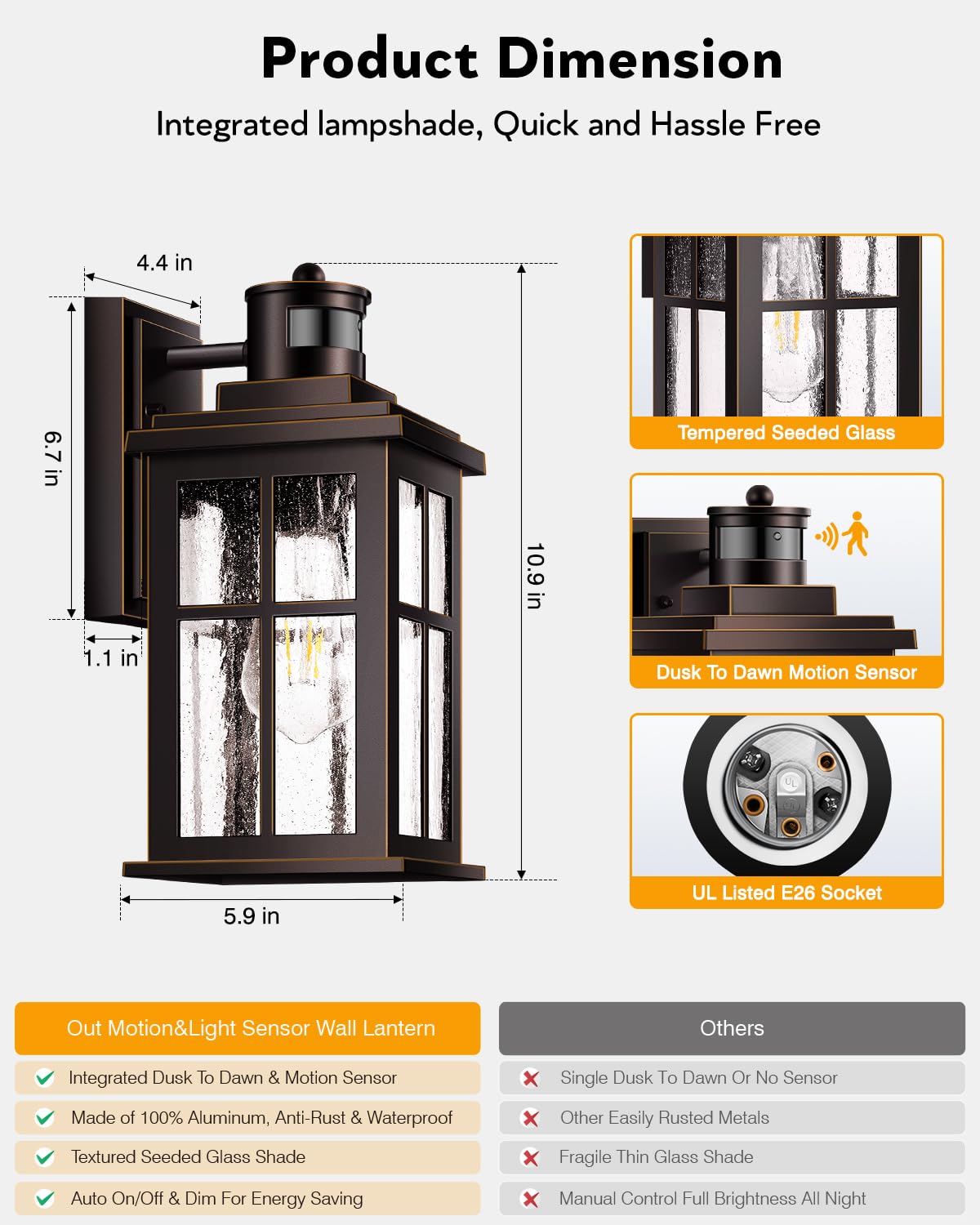 Vianis Motion Sensor Exterior Lighting Fixtures For House  Oil Rubbed Bronze With Gold Trim Dusk To Dawn Outdoor Porch Light  Waterproof Outdoor Garage Lights Wall Mount  Outside Wall Sconce For Coach