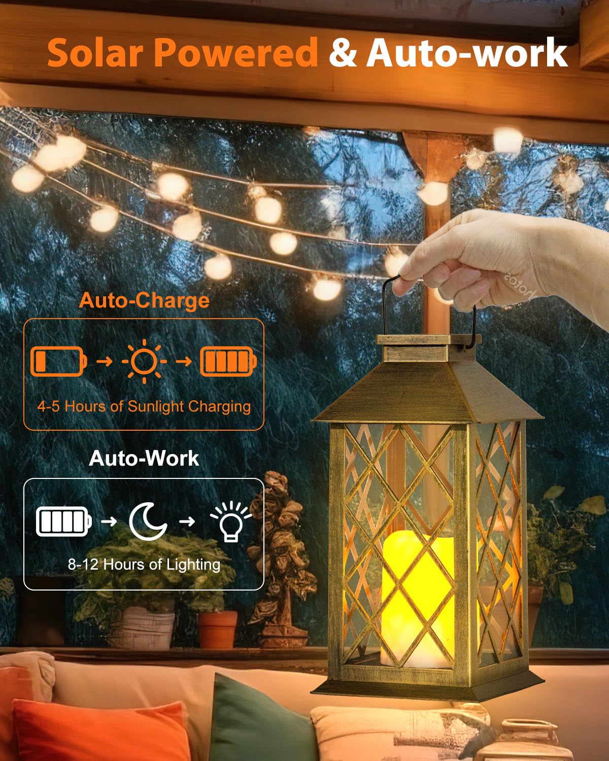 Otdair Solar Lanterns Outdoor Waterproof  2 Pack 14 Solar Lantern With Glass Retro Led Flickering Flameless Candle Lanterns Decorative Outdoor For Gift  Yard  Garden  Patio  Balcony  Brazen