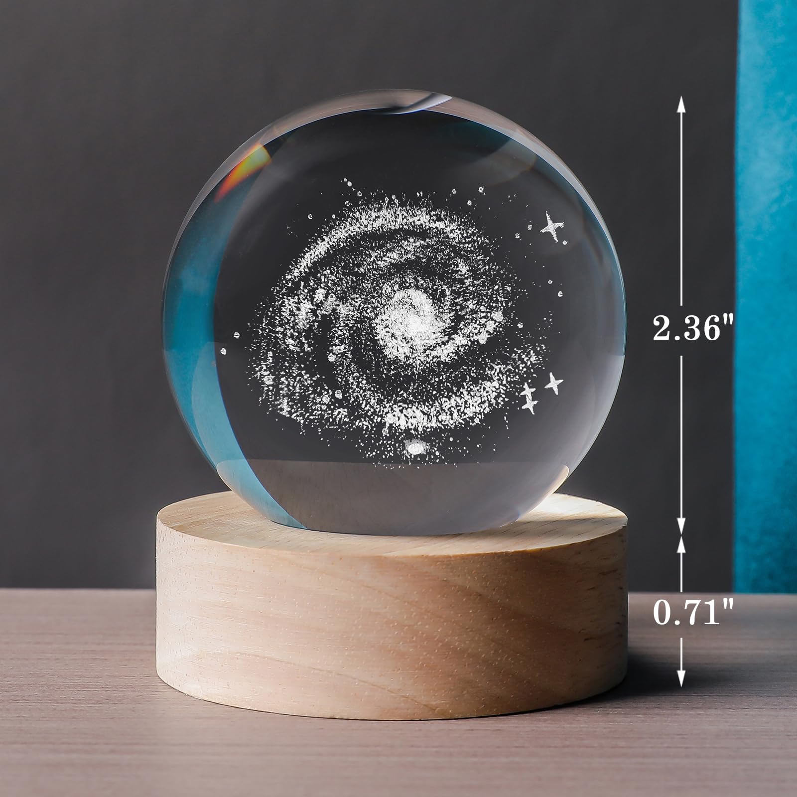 Qianruna 3D Galaxy 60Mm Crystal Ball Astronomy Universe Gifts 3D Galaxy Crystal Globe Science Space Themed Physics Gifts Night L