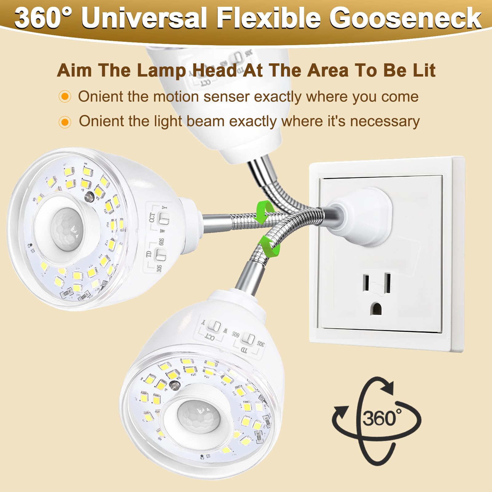 Pulazon 3W Timeable Cool/Warm White 2-In-1 Plug In Motion Sensor Light, Infrared Motion-Activated Led Motion Sensor Plug In Ligh