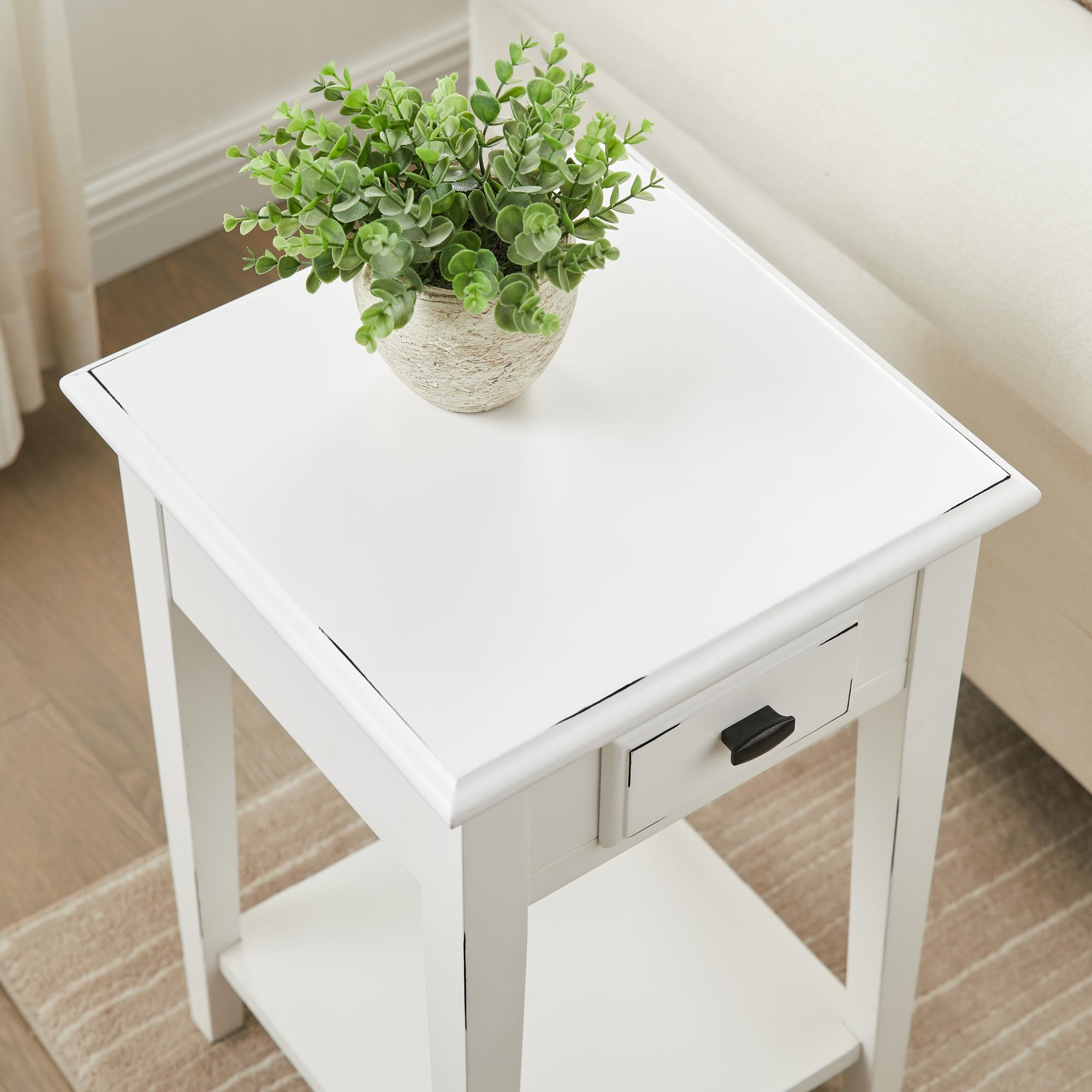 Leick Home Haven Ridge Square End Table, One Drawer Side Table, Farmhouse White, 214379